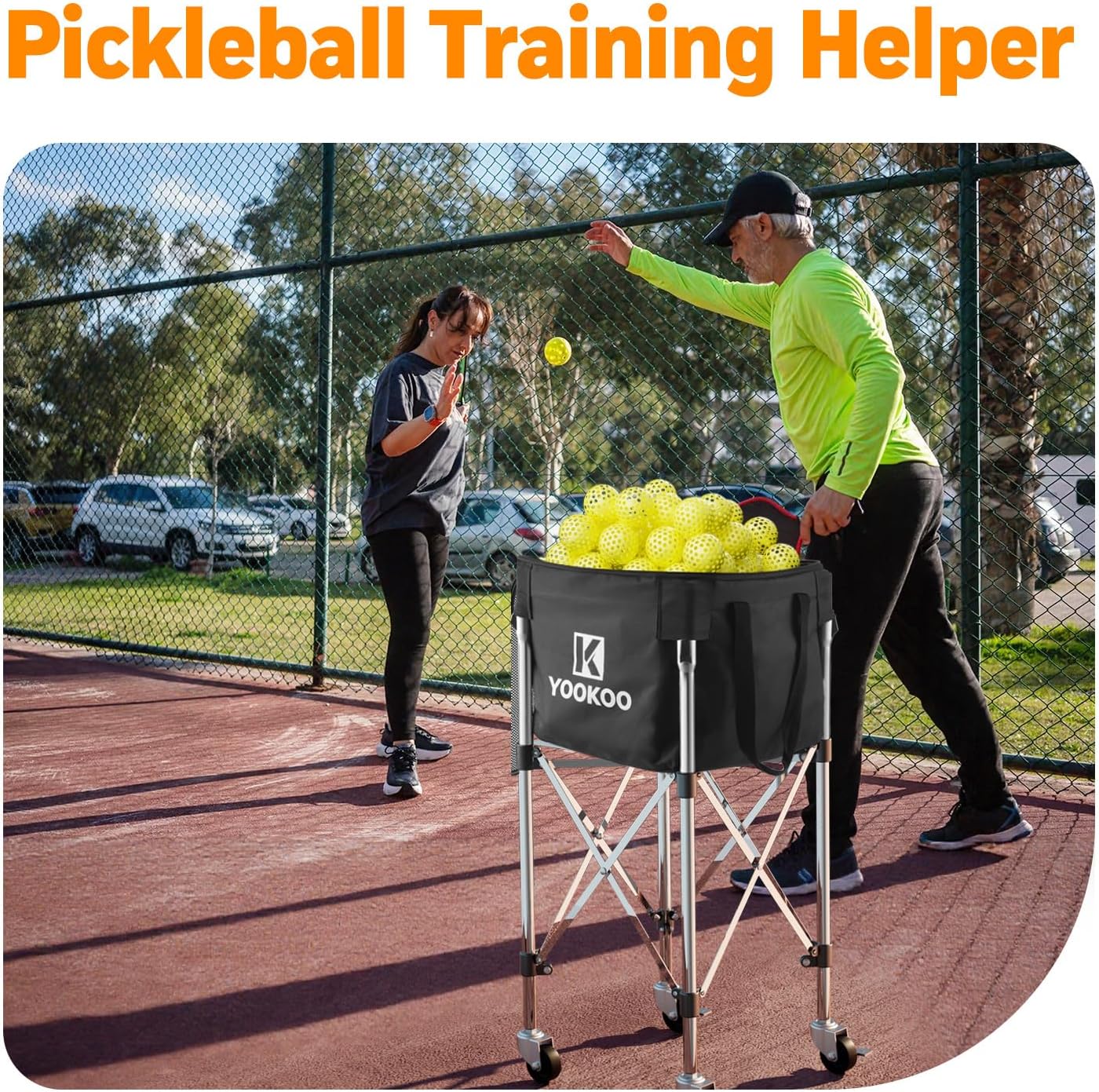 YooKoo Sturdy Tennis Ball Hopper Holds 200 Balls, Lightweight Tennis Ball Basket, Easy to Use Without Installation for Tennis Training and Teaching - Image 7
