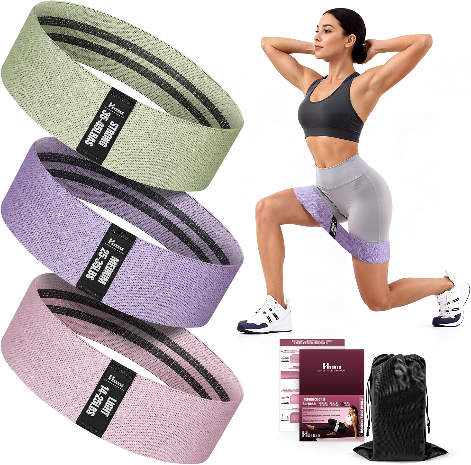 Fabric Resistance Bands for Working Out with Exercise Guide, 3 Levels Hip & Glute Bands Set for Legs, Squats, Yoga, Fitness & Physical Therapy for Women and Men