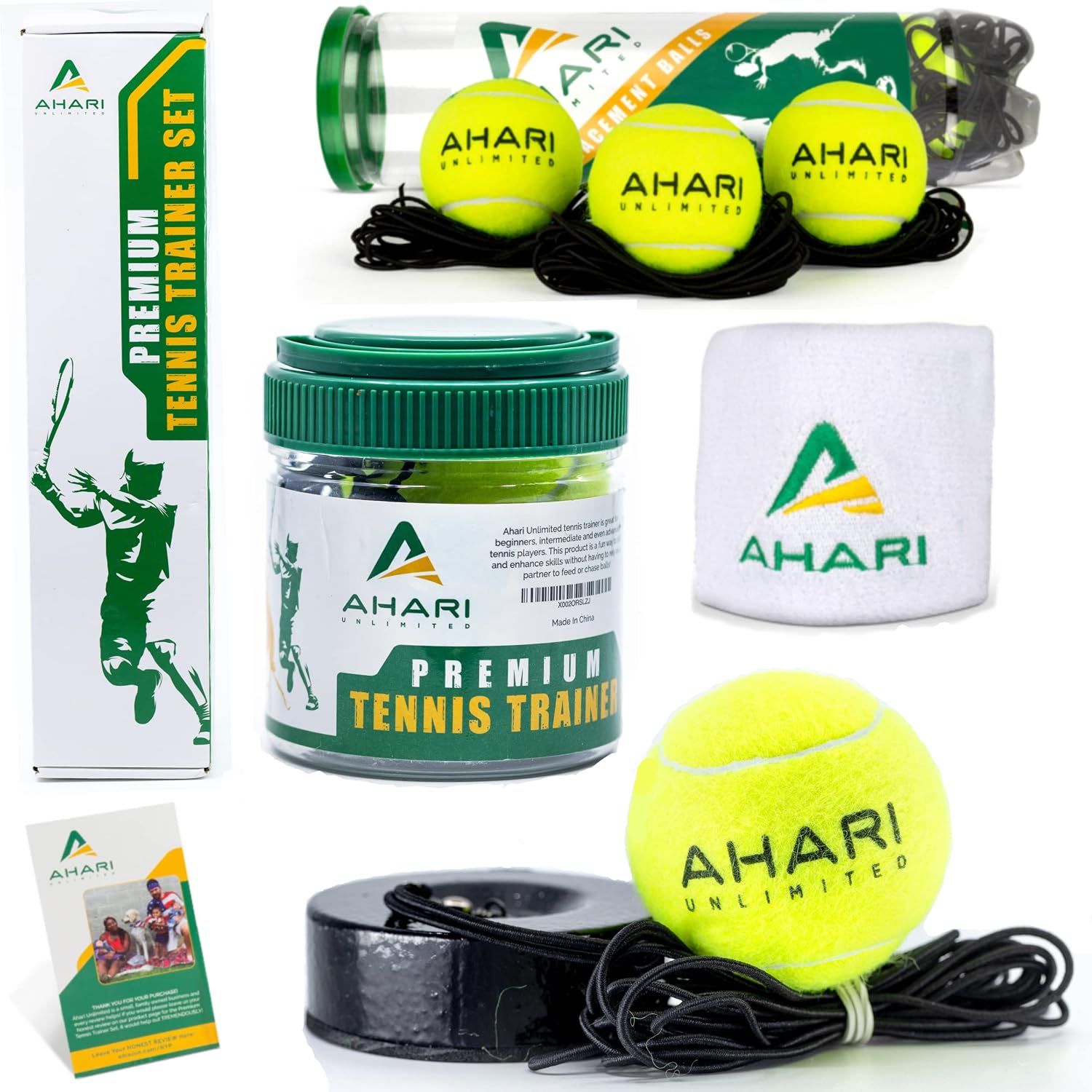 Premium Tennis Trainer Set, Pro Rebounder with Metal Base in a Carrying Cylinder, 3 Replacement Rebound Balls, & Wristband, Portable Tennis Practice Equipment for Solo Training