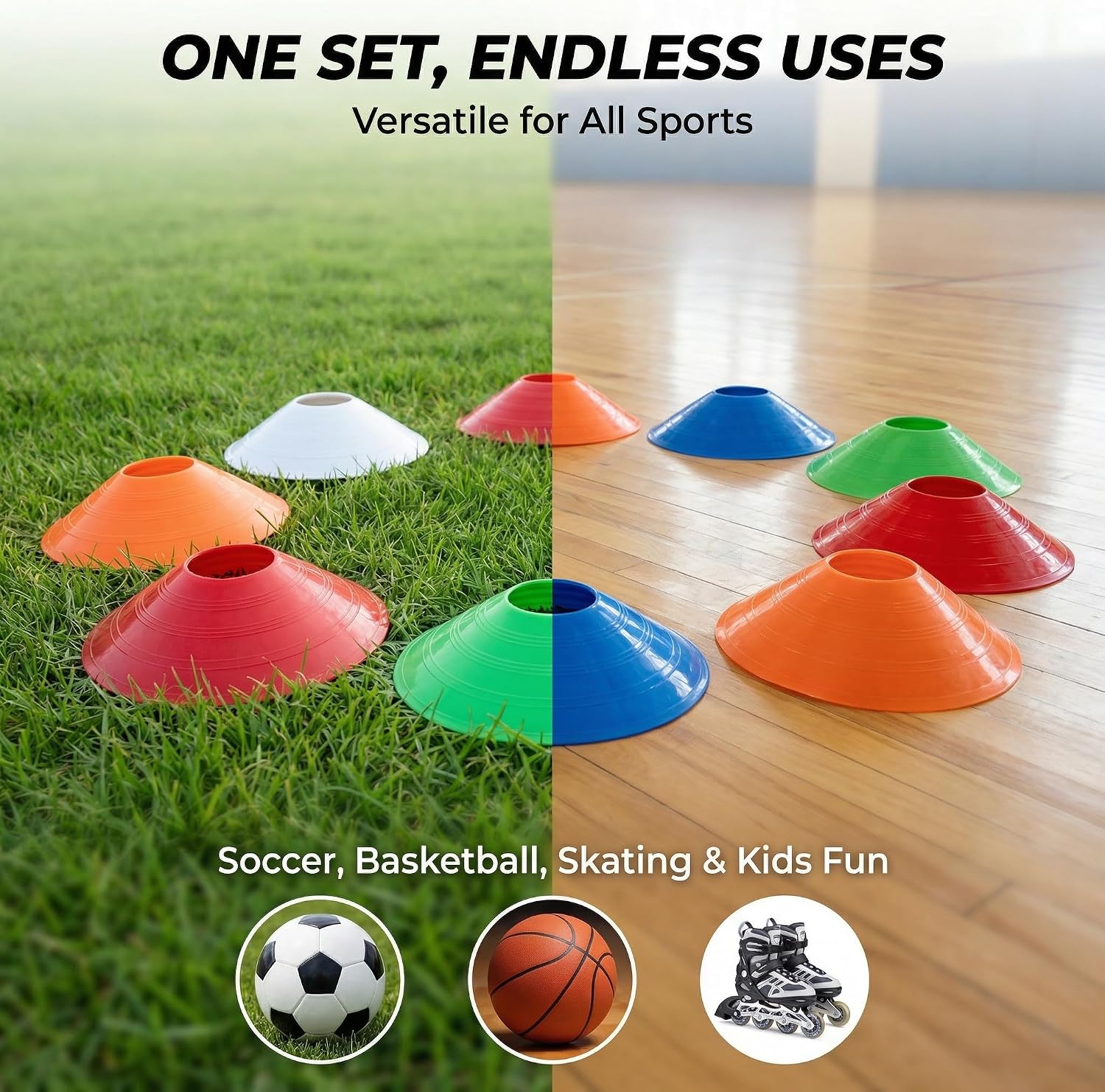 Sport Disc Cones 10 Pack, 5 Colors (Red, Orange, Yellow, Green, Blue), PE Material, for Soccer, Basketball, Skating and Agility Training - Image 4