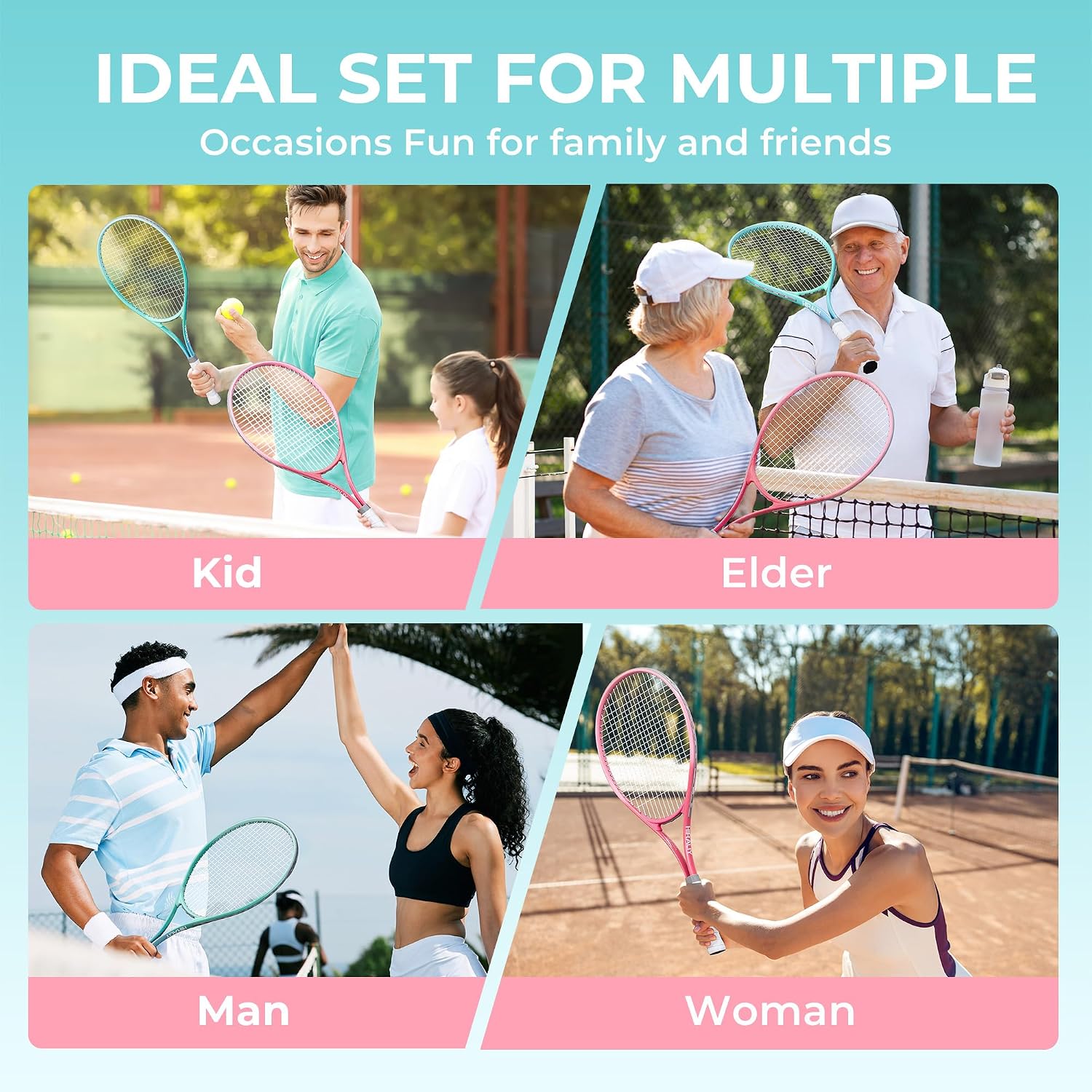 HIRALIY Tennis Rackets 2 Pack for Adults Beginners - 27 Inch Lightweight Aluminum Tennis Racquet Set with 3 Balls & Carry Bag - Vibration Dampening & Large Sweet Spot for Men Women Couples - Image 9