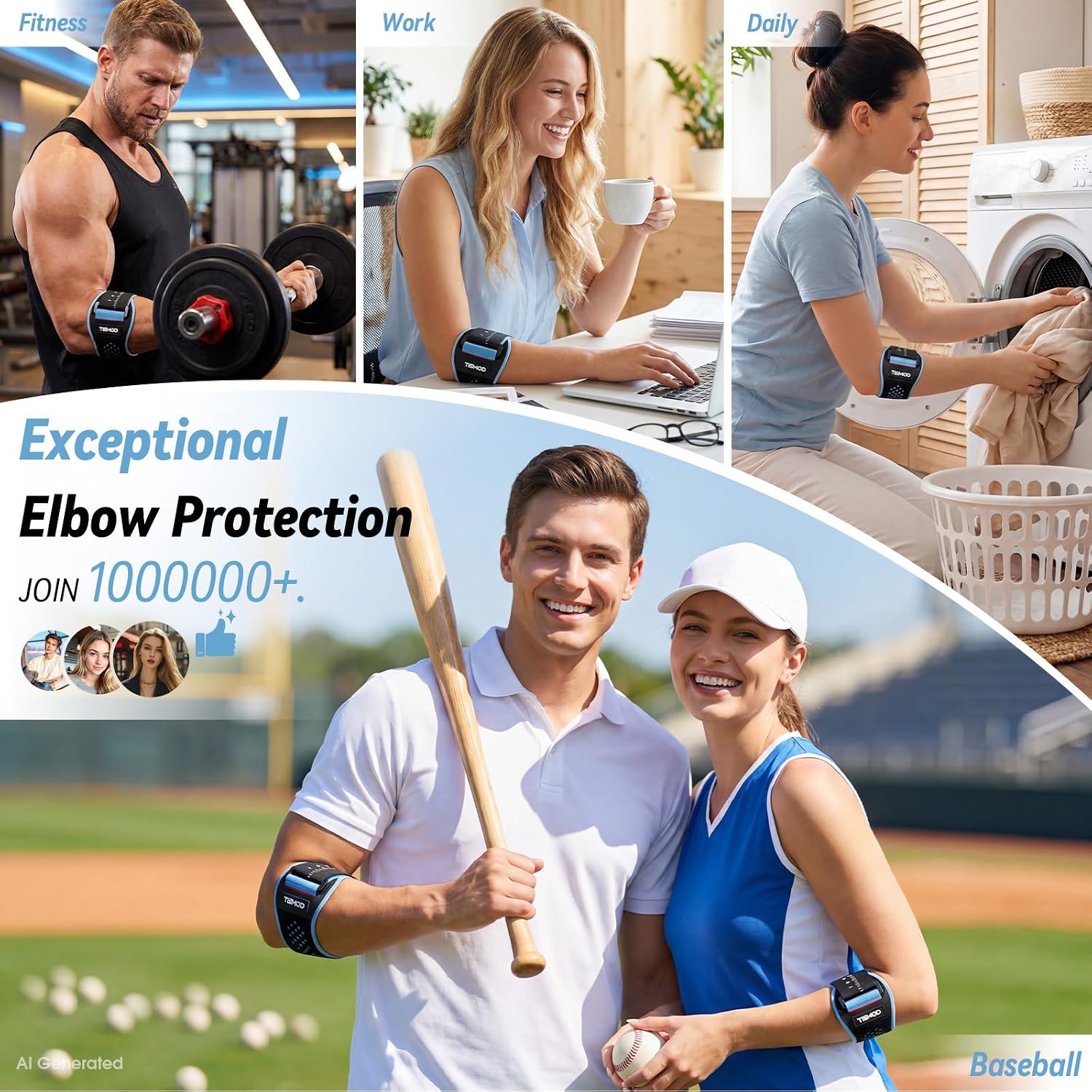 Tennis Elbow Brace for Men and Women, Elbow Support Brace with Dual Gel Pads, Adjustable Breathable Elbow for Tennis Golf Workout, Fits Forearm 8''-10'' Blue S/M - Image 8