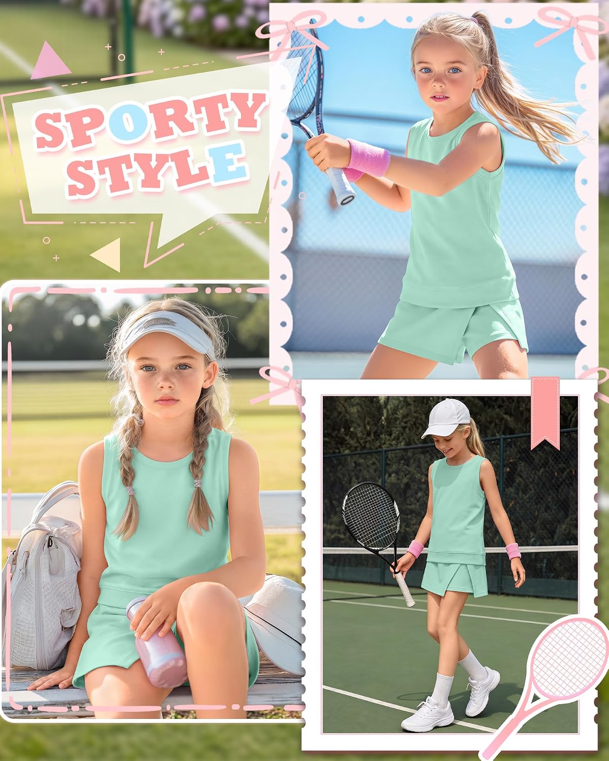 Girls 2 Piece Outfits Teen Athletic Summer Matching Set Tennis Skirt Sets Girls Kids Tank Top and Skort Set 5-14Y - Image 2