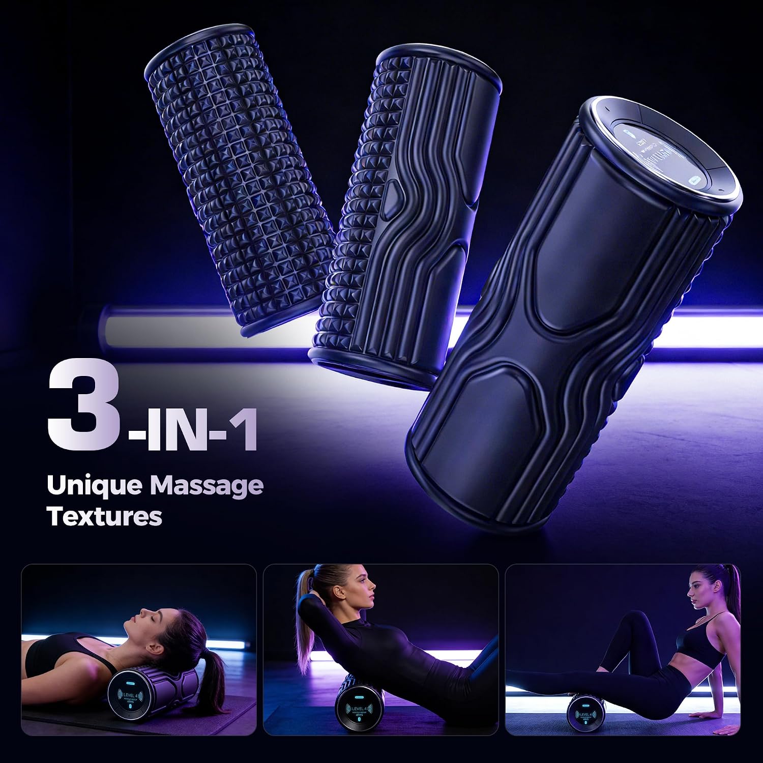 Vibrating Foam Roller with Smart APP Control, 5-Speed Electric Deep Tissue Massage Roller for Back Pain Relief, Muscle Recovery, Physical Therapy, Yoga, Neck, Leg Pain - Rechargeable & Portable - Image 6