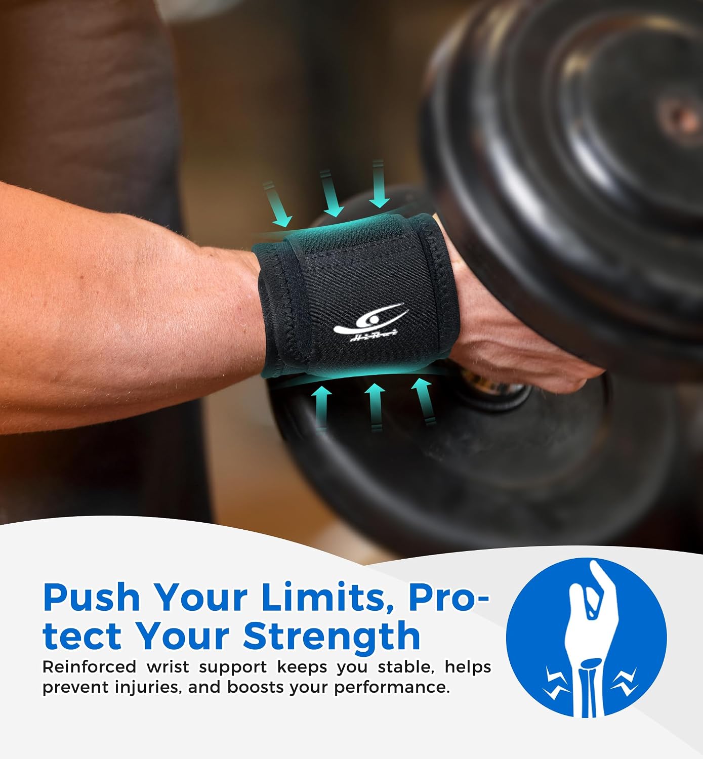 HiRui 2 Pack Wrist Compression Straps – Dual‑Layer Wrist Brace for Pain Relief & Support, Tendonitis, Carpal Tunnel, Arthritis – Adjustable Wrist Wraps for Fitness, Workouts & Everyday Use (Black) - Image 4