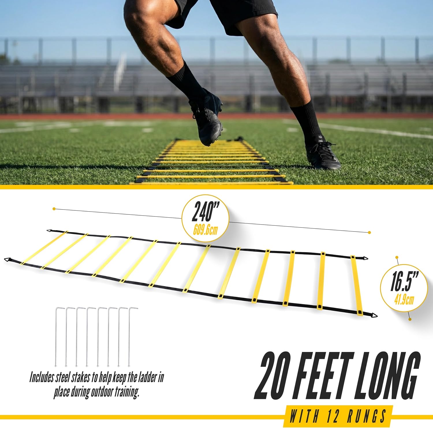 Agility Ladder, 2 Pack - Exercise and Training Ladder Set with Ground Stakes for Football, Soccer, Tennis, and More - Improves Speed & Fitness - Complete with Carrying Bag - Image 3