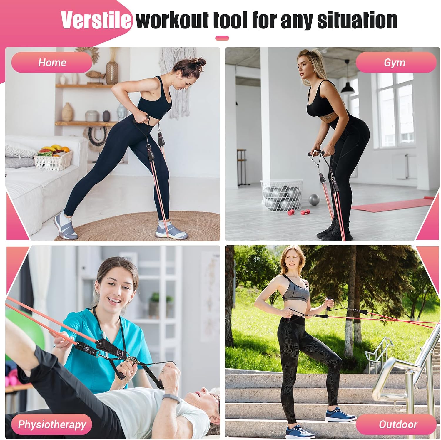 Resistance Bands with Handles for Women, 5 Level Exercise Bands Workout Bands for Physical Therapy, Yoga, Pilates, Door Anchor, Storage Pouch - Image 6