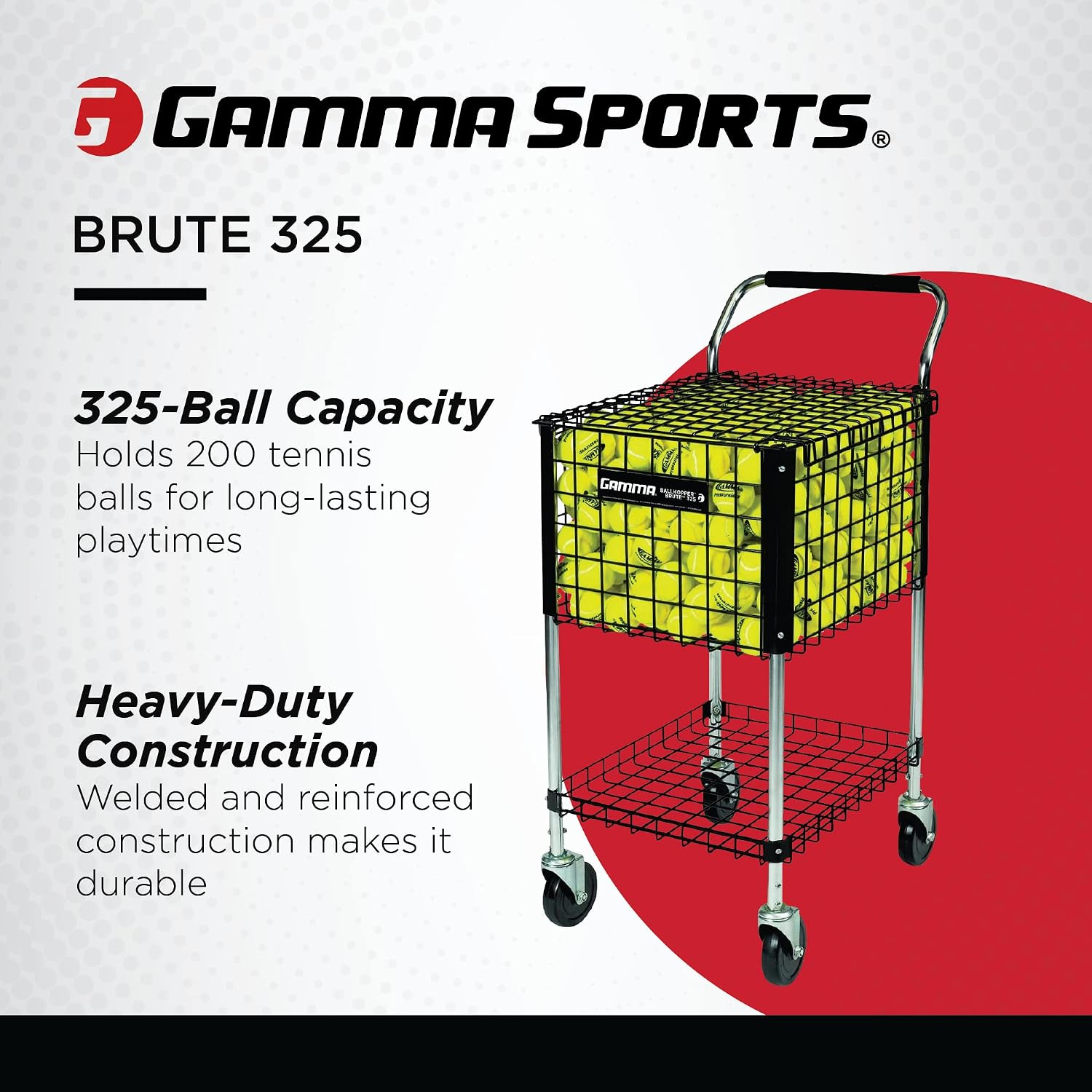 Gamma BallHopper Brute 325 Tennis Ball Cart, Premium Teaching Cart, Heavy Duty Construction, Convenient Design, Pickleball, Padel, Durable Court Equipment - Image 2