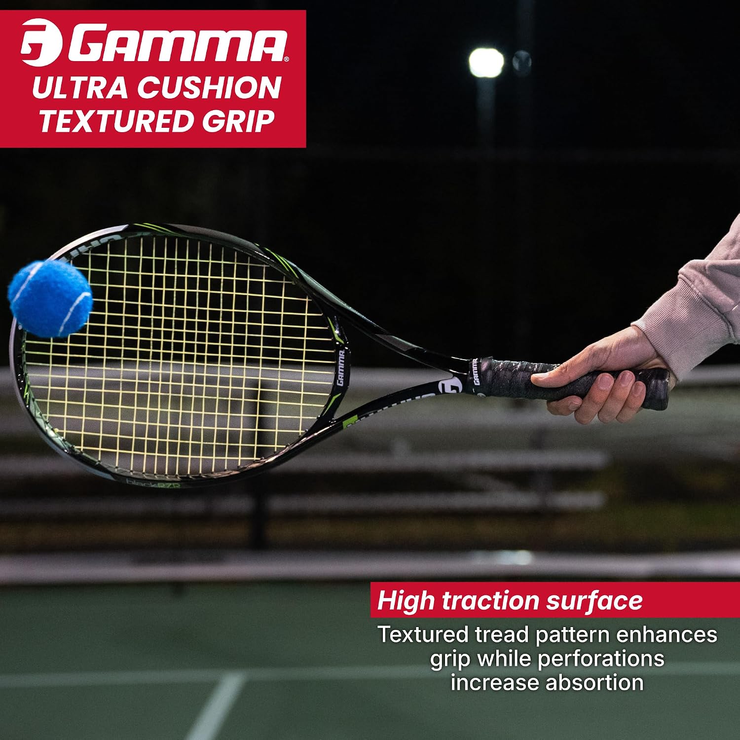 GAMMA Sports Tennis Racquet Ultra Cushion Replacement Grip – Contoured Multi Black with Textured Perforations for Enhanced Absorption, Comfort, and Control - Image 4