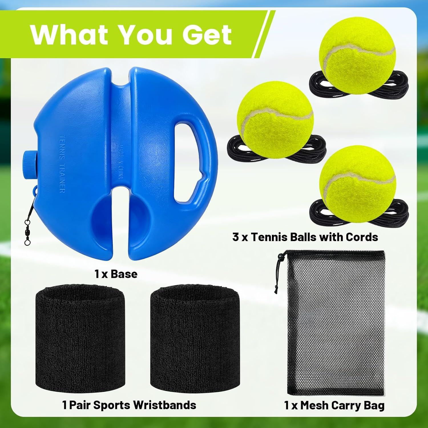 Tennis Trainer Rebound Ball Set, Tennis Practice Rebounder with 3 String Balls, Sports Wristband & Mesh Bag, Portable Solo Tennis Training Equipment for Indoor Outdoor Sport - Image 5