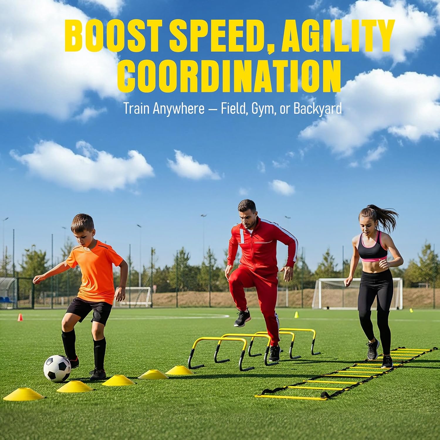 Agility Ladder, Soccer Football Training Equipment Set - 20ft Speed Ladder, 4 Hurdles,Parachute, 12 Cones & Jump Rope | Agility & Speed Training for Kids Youth Adults,Basketball & Football Accessories - Image 3