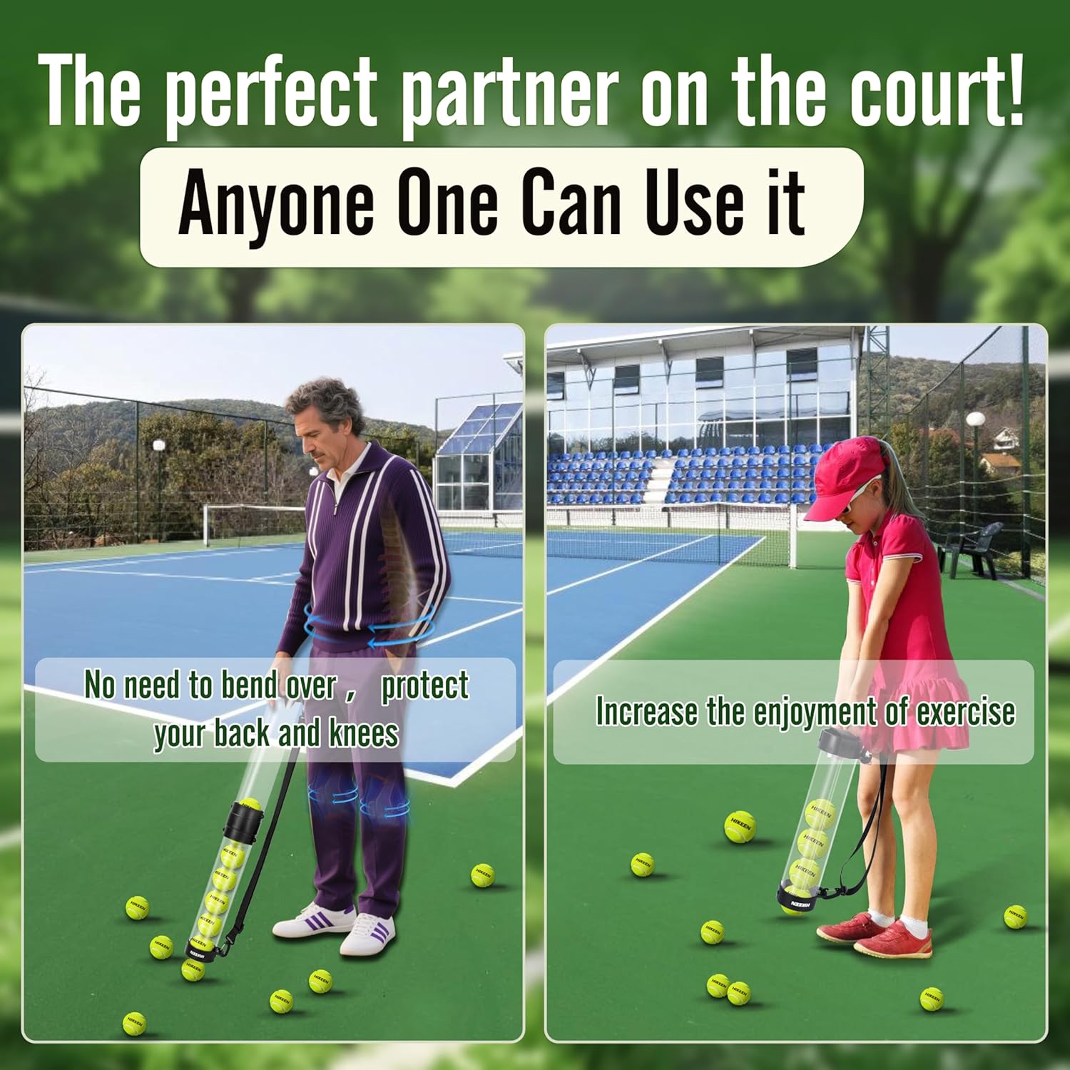 Hikeen Durable Tennis Ball Pick up Tube with 6/12 Tennis Balls,Quick Pickup & Storage Tennis Ball Tube with Shoulder Strap for Tennis Accessories - Includes 6/12 Balls - Image 7