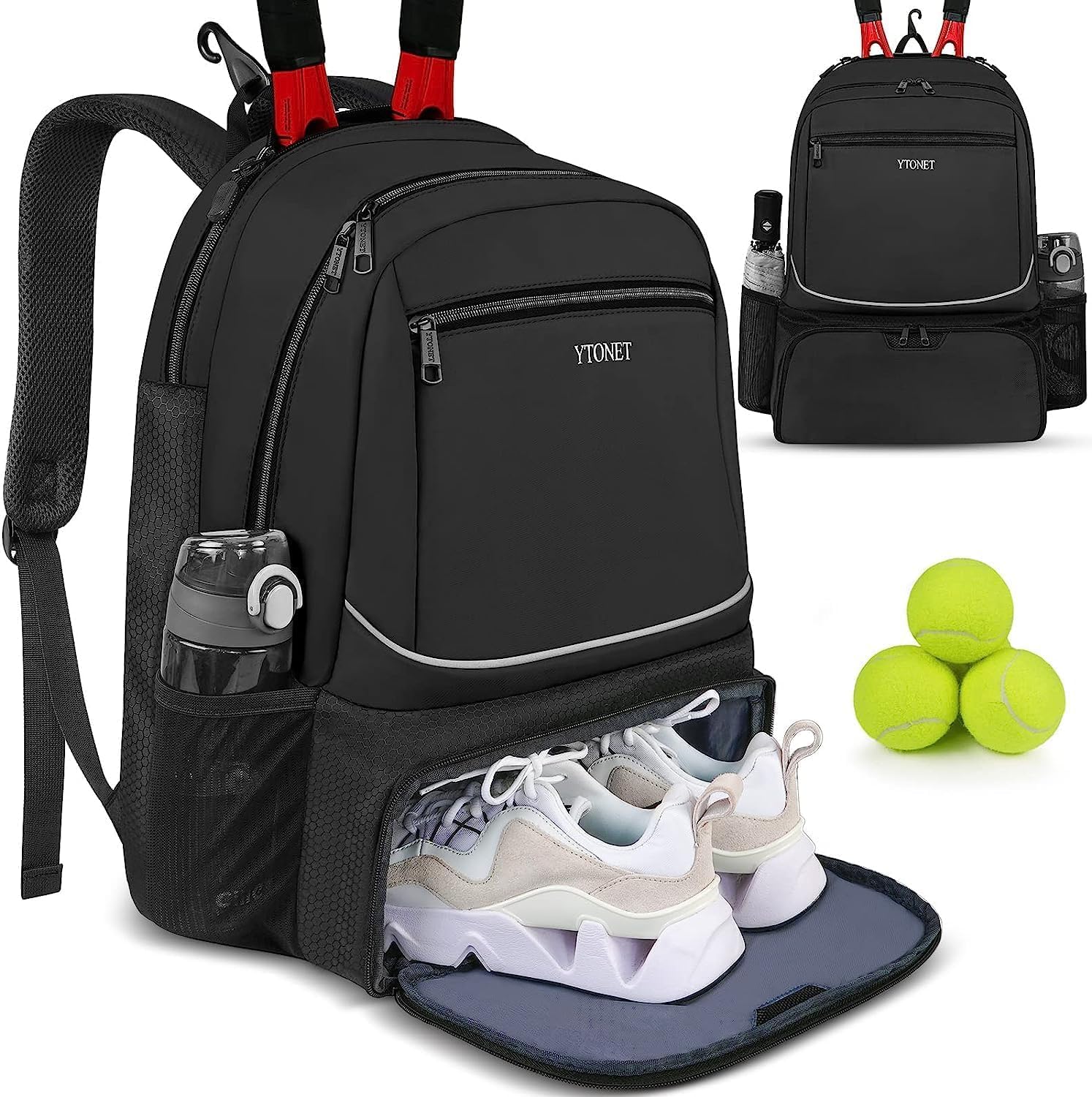 Ytonet Tennis Bag Tennis Backpack for Women Men 2 Rackets with Insulated Pocket Ventilated Shoe Compartment - Image 7