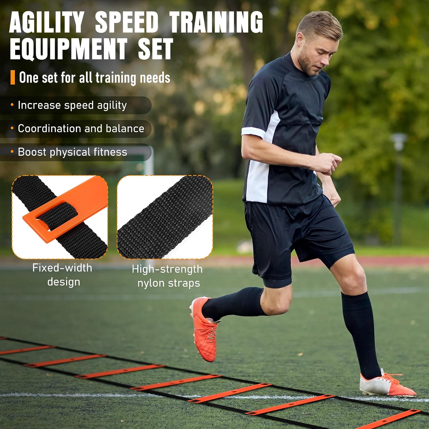 MUROZA Agility Ladder, Agility Speed Training Equipment Set, 20ft Speed Ladder, 12 Soccer Cones, 4 Hurdles, Jump Rope, Running Parachute, Soccer Football Basketball Training Equipment Accessories - Image 3