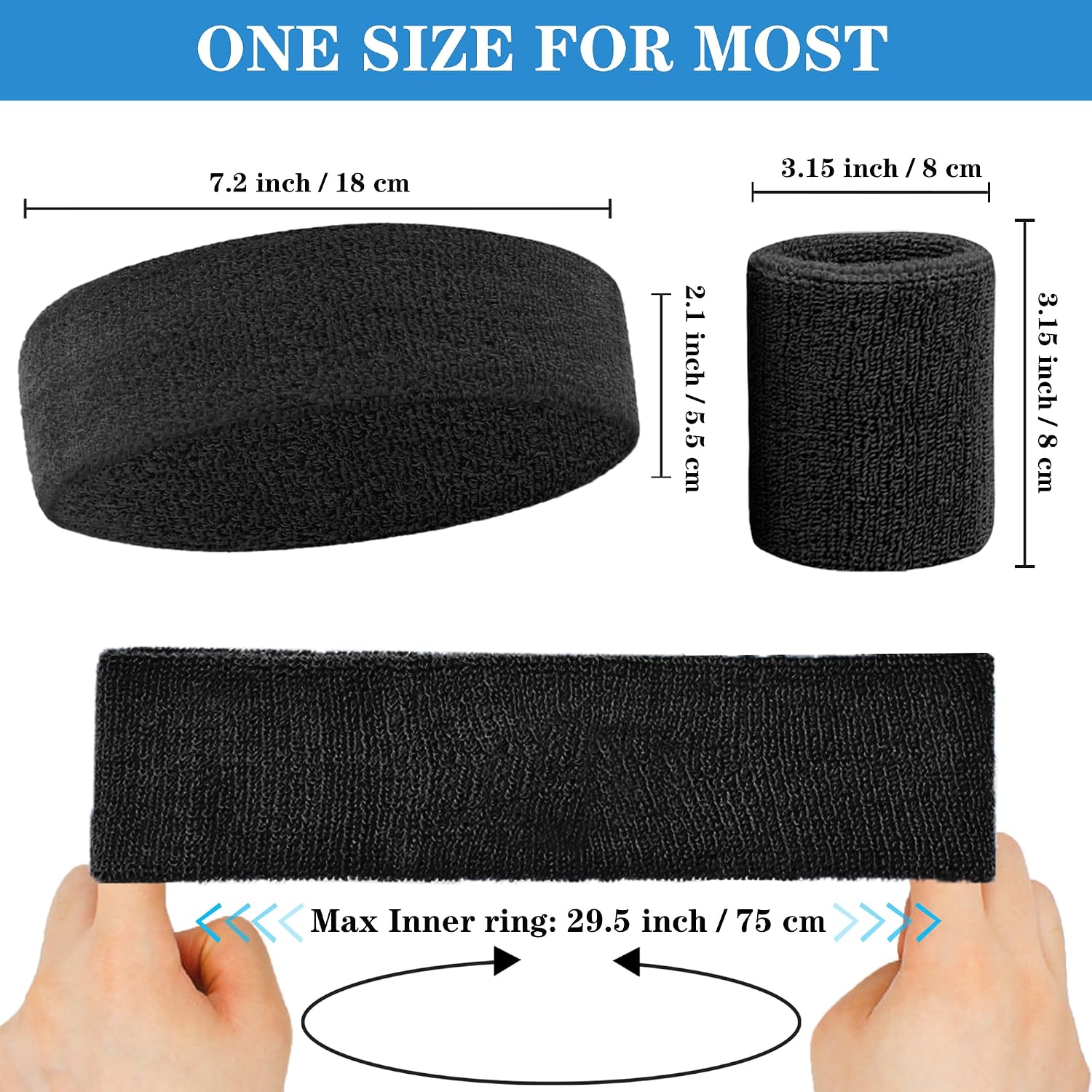 6 Pieces Sweatband Set Sports Headband Wristband Set, Moisture Wicking Athletic Sweatbands 4 Wrist Sweatband and 2 Headbands, Terry Cloth Sweat Absorbing Head Band for Workout - Image 2