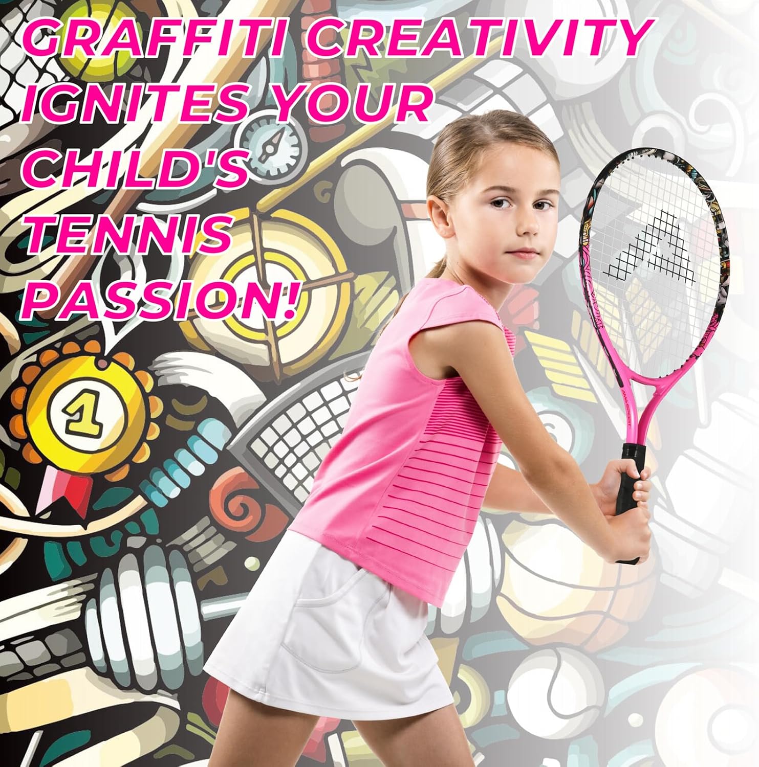 AMA SPORT Kids Tennis Racket for Junior Toddlers Starter Kit 17-25" Tennis Racquet for Girls and Boys with 420D Nylon Shoulder Strap Bag - Image 7