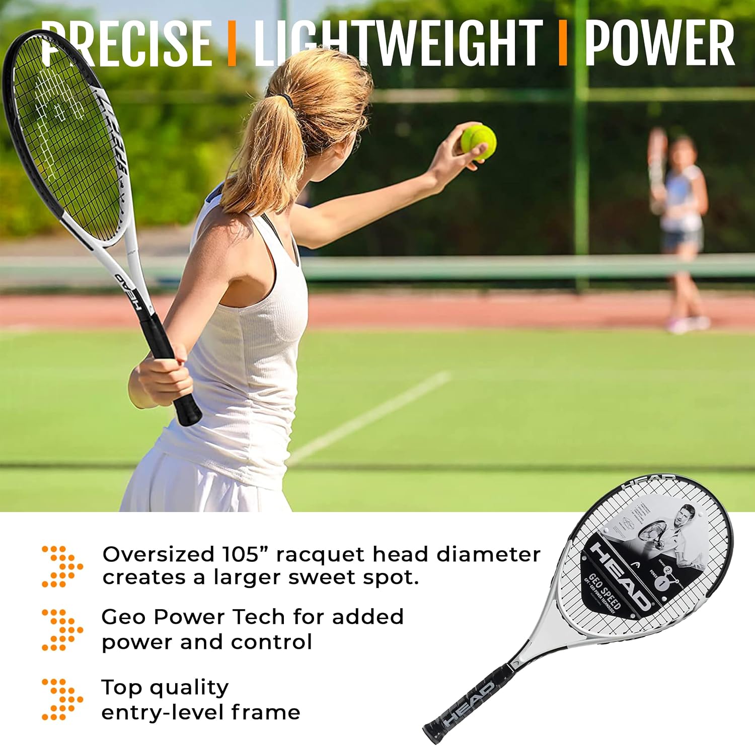 HEAD Geo Speed Adult Tennis Racket - Pre-Strung Light Balance 27.5 Inch Racquet - Image 3