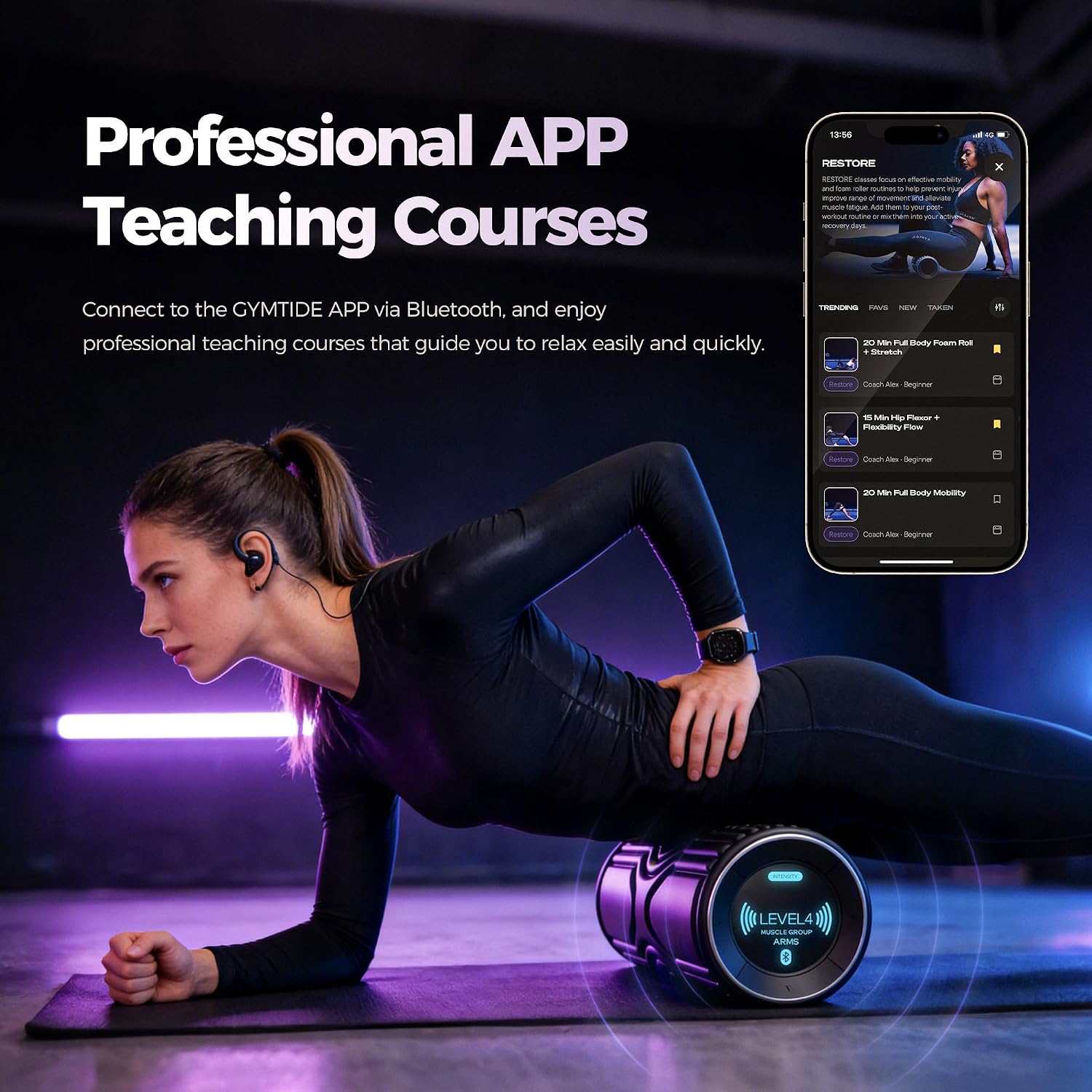 Vibrating Foam Roller with Smart APP Control, 5-Speed Electric Deep Tissue Massage Roller for Back Pain Relief, Muscle Recovery, Physical Therapy, Yoga, Neck, Leg Pain - Rechargeable & Portable - Image 2