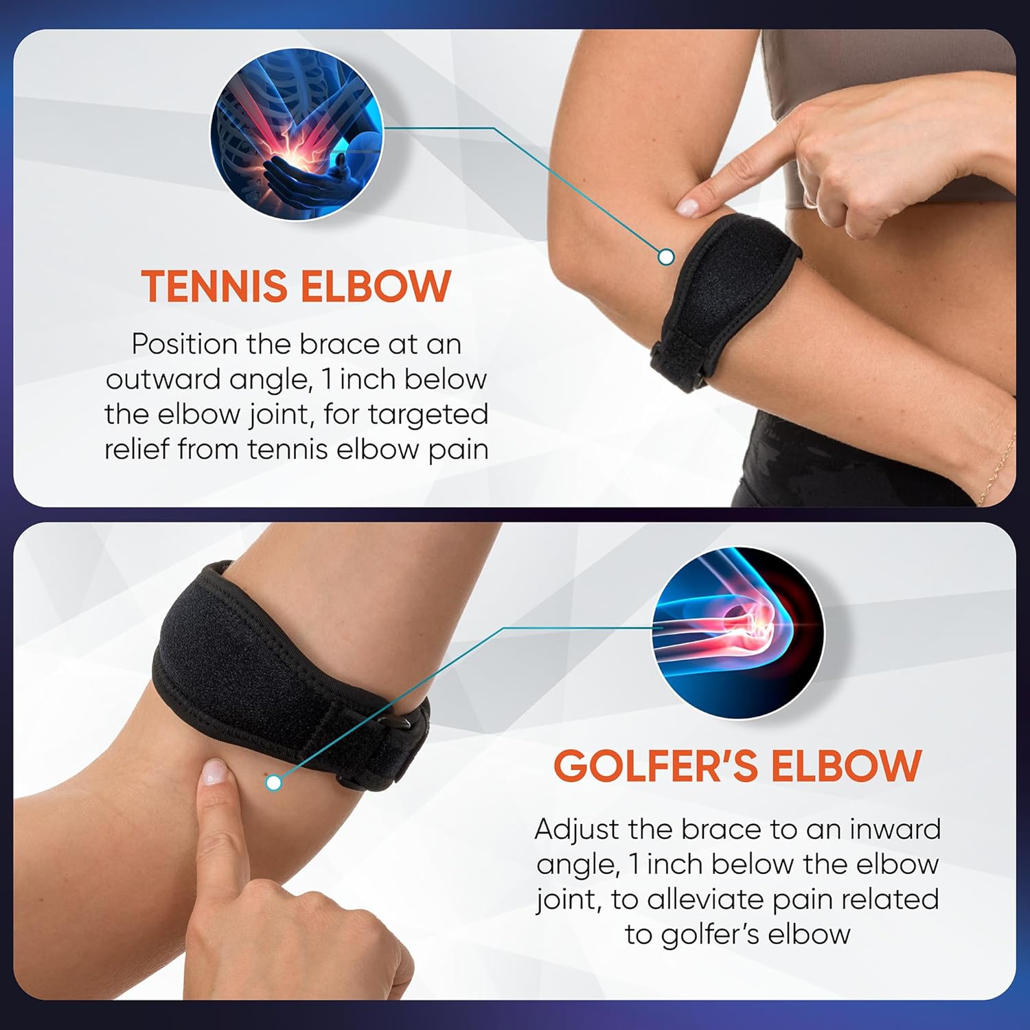 PhysFlex 2-Pack Elbow Brace for Men & Women, Adjustable Tennis & Golfer's Elbow Support Strap for Tendonitis Pain Relief - Compression Pad for Arm, Forearm, Tendon Pain Relief - Image 4