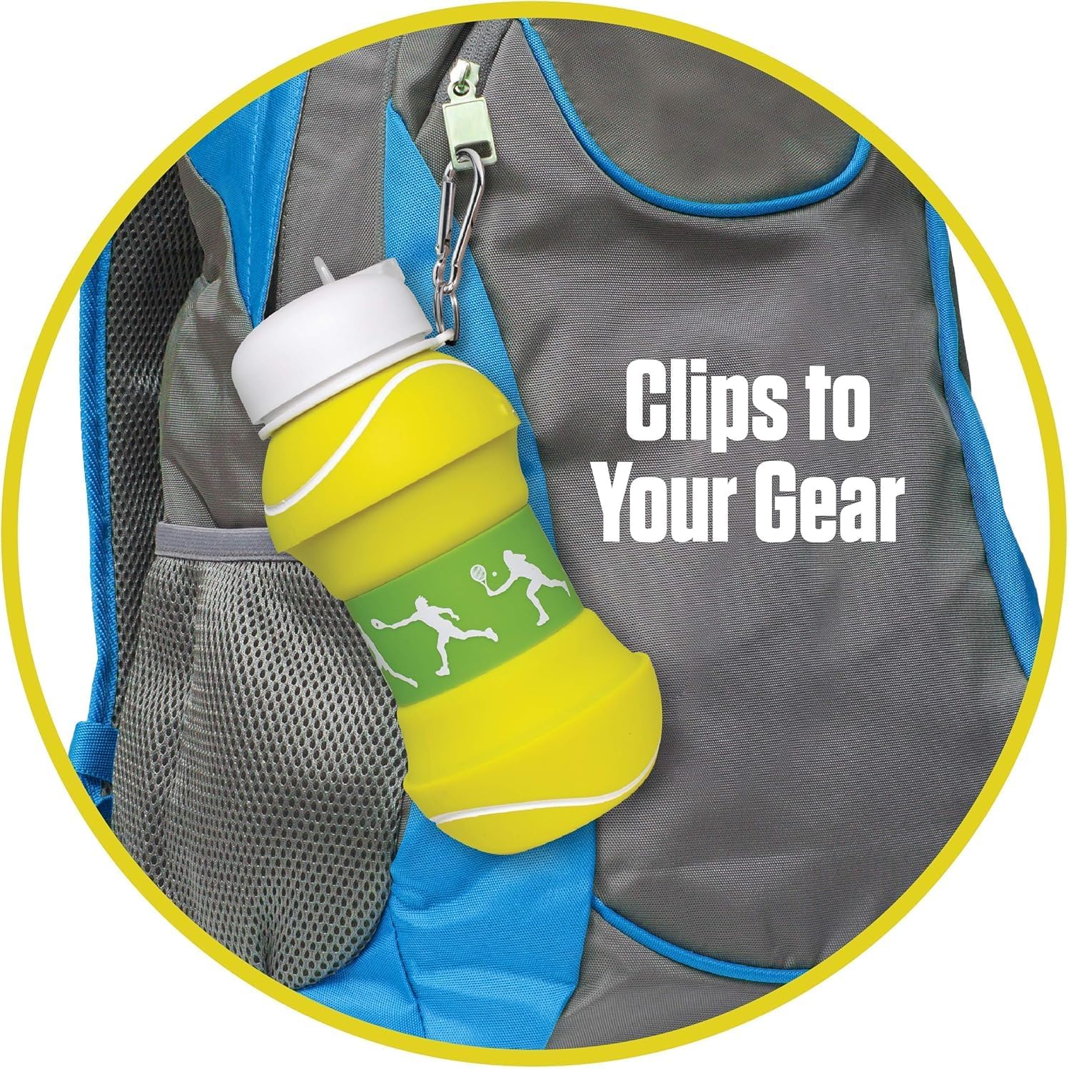 Maccabi Art Clip-On Collapsible BPA-Free Silicone Tennis Ball Water Bottle for Kids, 18 Oz. Size - Image 5