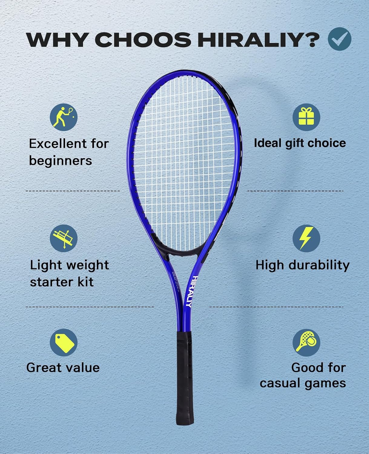 HIRALIY Tennis Rackets 2 Pack for Adults Beginners - 27 Inch Lightweight Aluminum Tennis Racquet Set with 3 Balls & Carry Bag - Vibration Dampening & Large Sweet Spot for Men Women Couples - Image 7