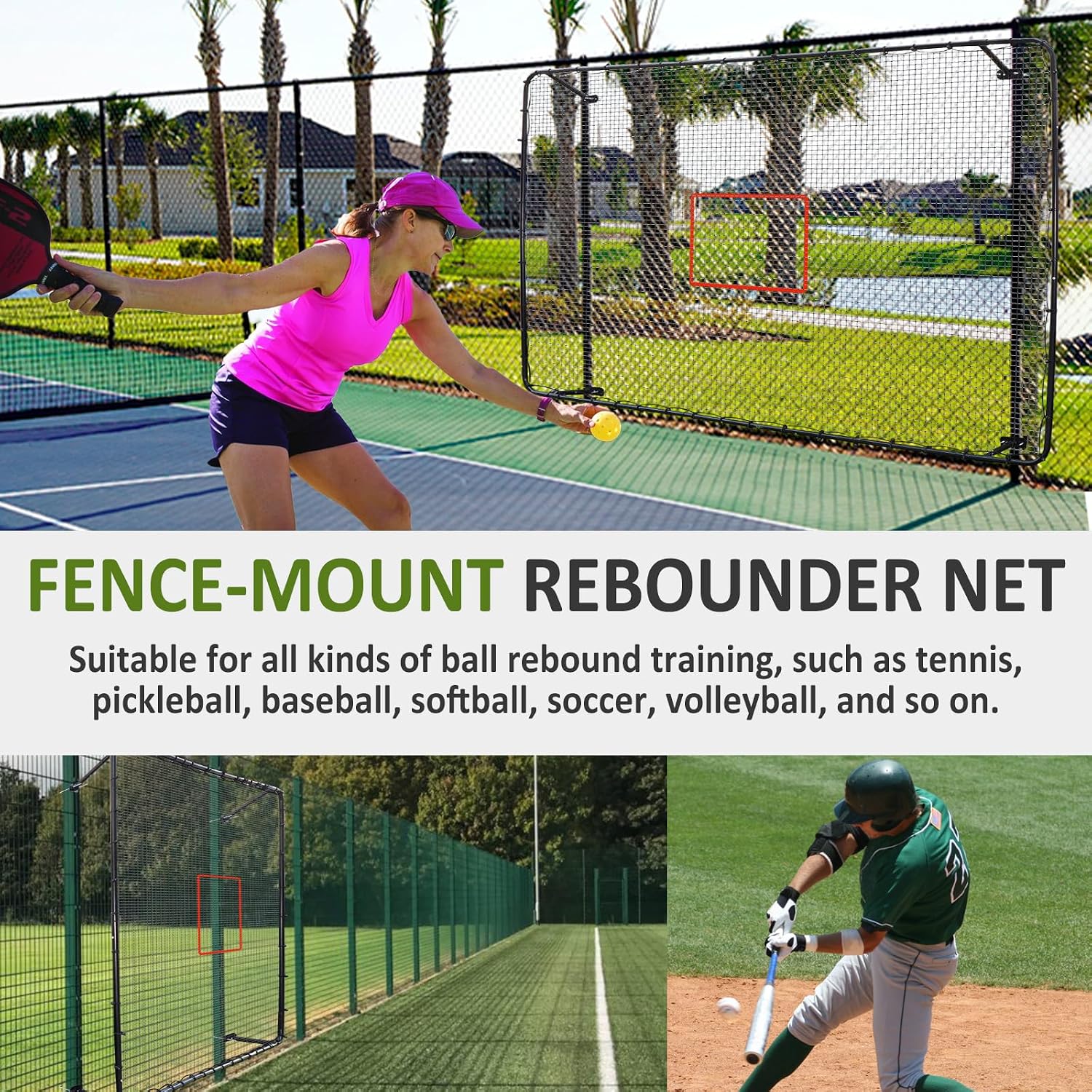 Fence-Mount Tennis Rebounder Net 12x8FT – Space-Saving Tennis Practice Wall with Adjustable Rebound Angle – Solo Training Net Fits Most Fence Poles, Heavy-Duty Frame for Outdoor Practice - Image 5