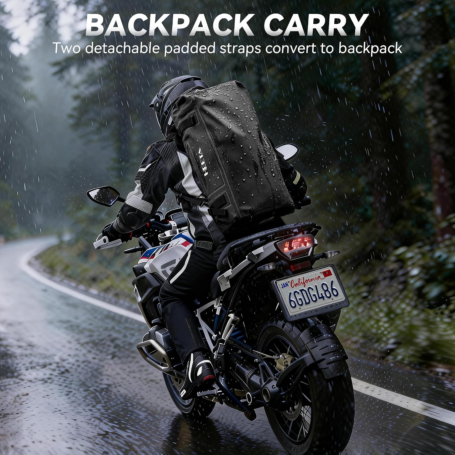 HEETA Waterproof Motorcycle Dry Bag, Waterproof Duffel Luggage Travel Bags with Zippered Closure & Pocket, Shoulder Straps, Large Space for Motorcycling Camping Commuting Boating (Black, 50L) - Image 7