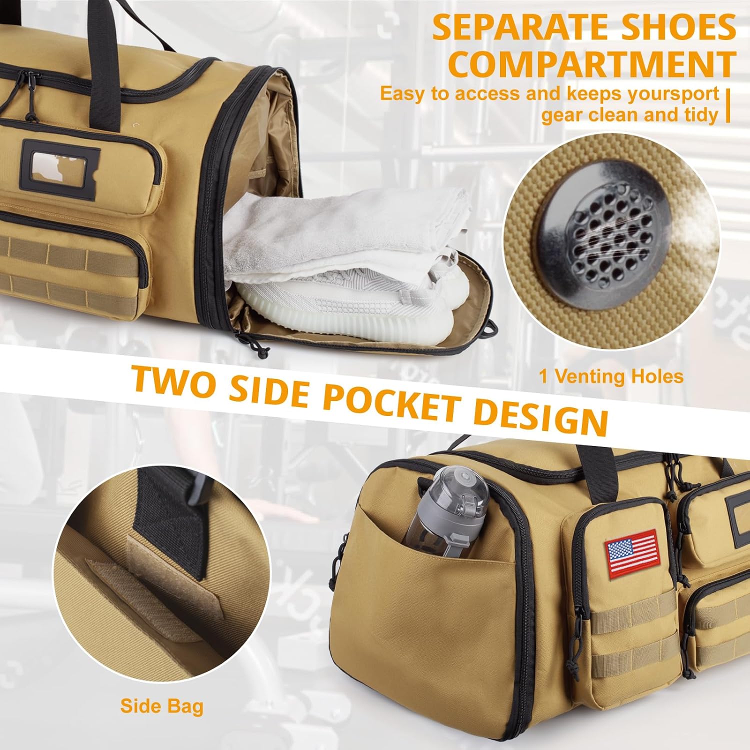Expandable Gym Bag For Men,Tactical Large 3 in 1 Sports Duffle Bag With Shoes Compartment,Water Resistant Sports Gym Tote Bags Multi-functional Weekend Travel Backpack Overnight Bag - Image 5