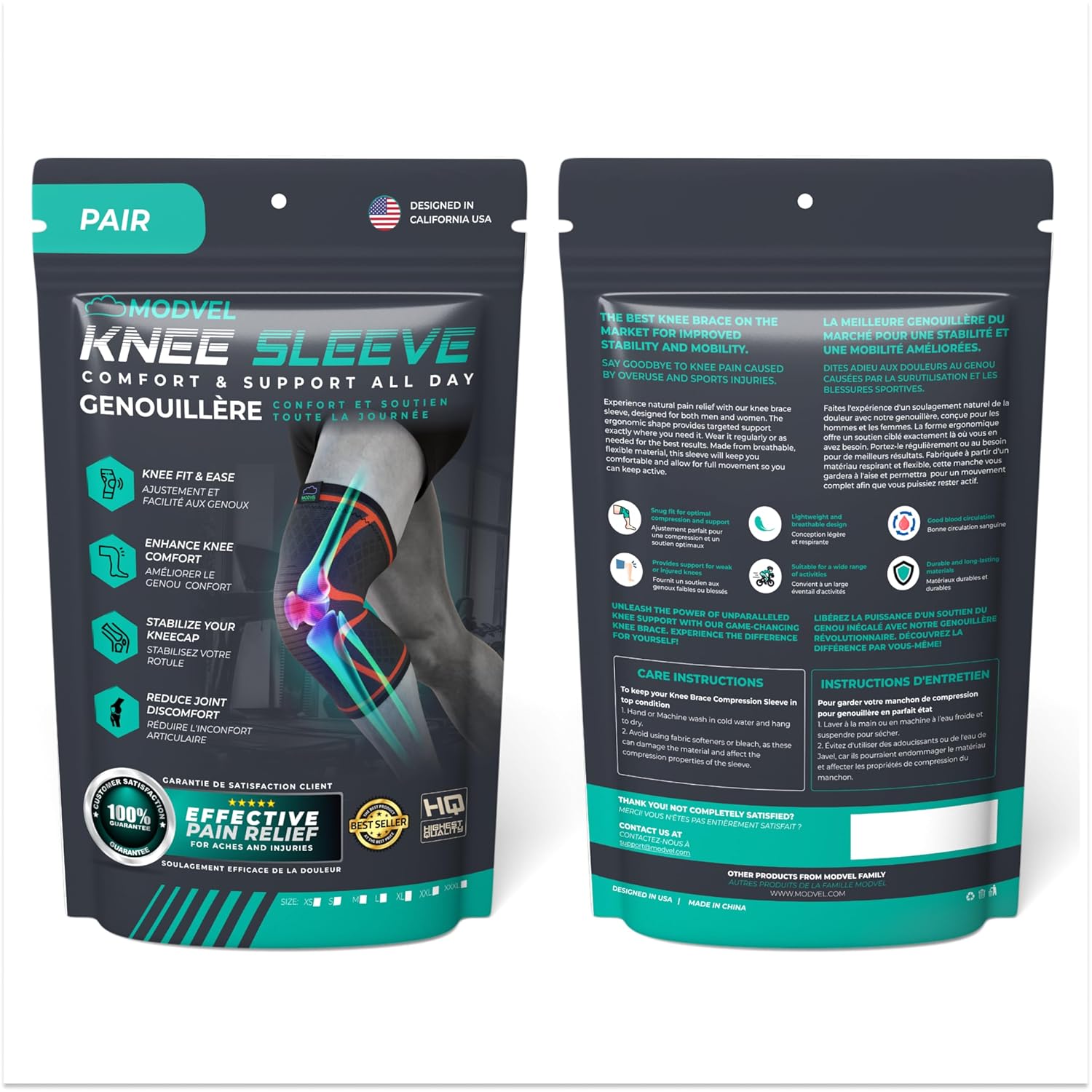 Modvel Compression Knee Brace for Women & Men, 2-Pack Knee Brace for Running Knee Pain, Knee Support Compression Sleeve, Workout Sports Knee Braces for Meniscus Tear, ACL & Arthritis Pain Relief - Image 7