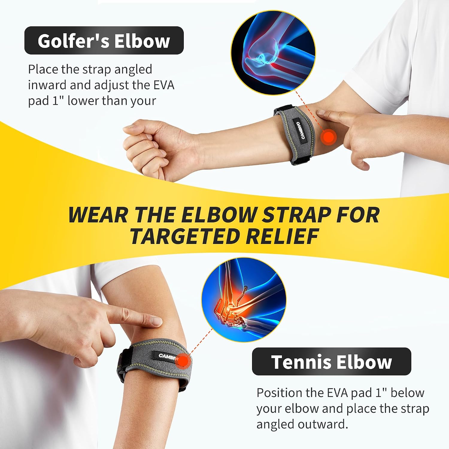 CAMBIVO 2 Pack Tennis Elbow Brace for Men & Women, Elbow Pain Relief for Tendonitis, Tennis & Golfer's Elbow, Adjustable Elbow Strap with Compression Pad (Dark Gray) - Image 3