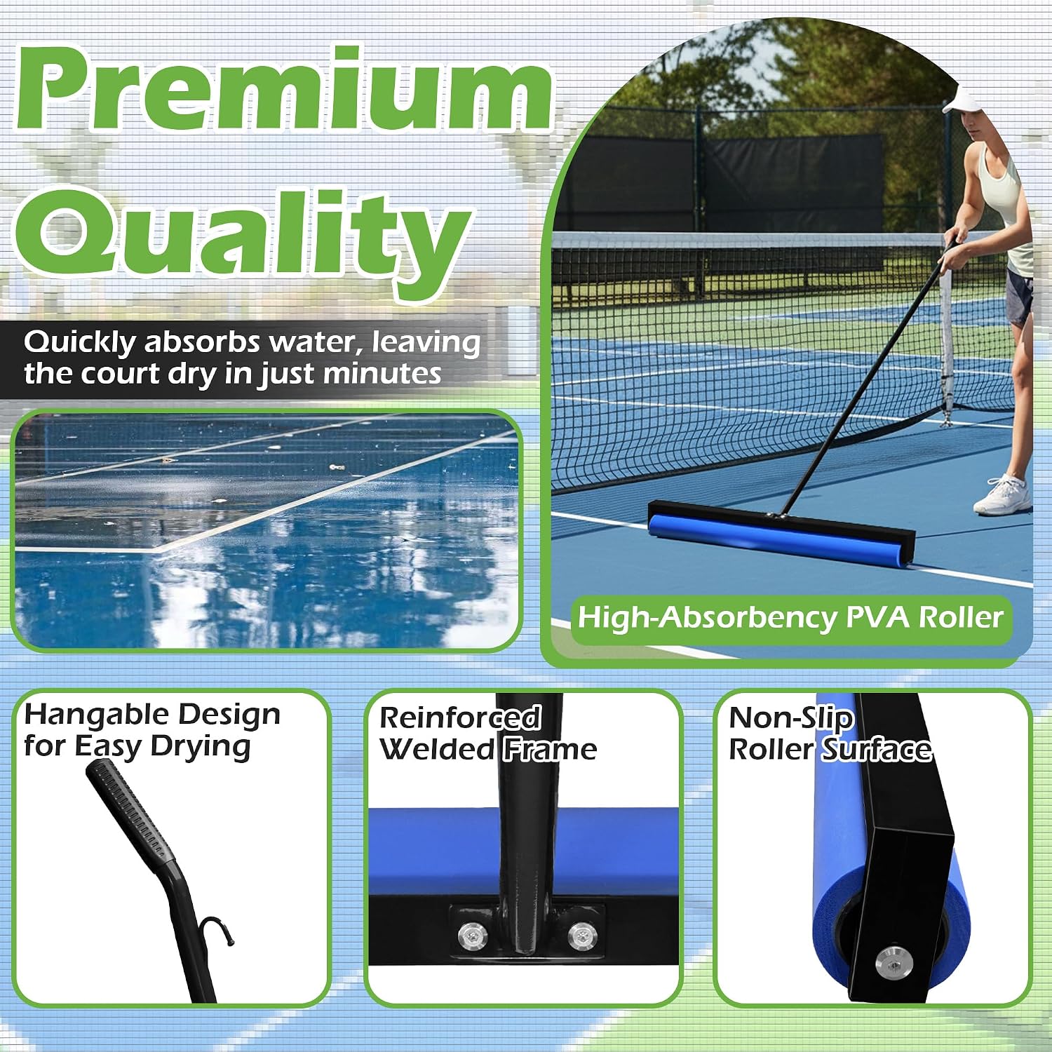Tennis Court Squeegee, Foam Tennis Sponge Roller, Lightweight Quick Clearing Tools for Tennis Basketball Sports Court, Black - Image 4