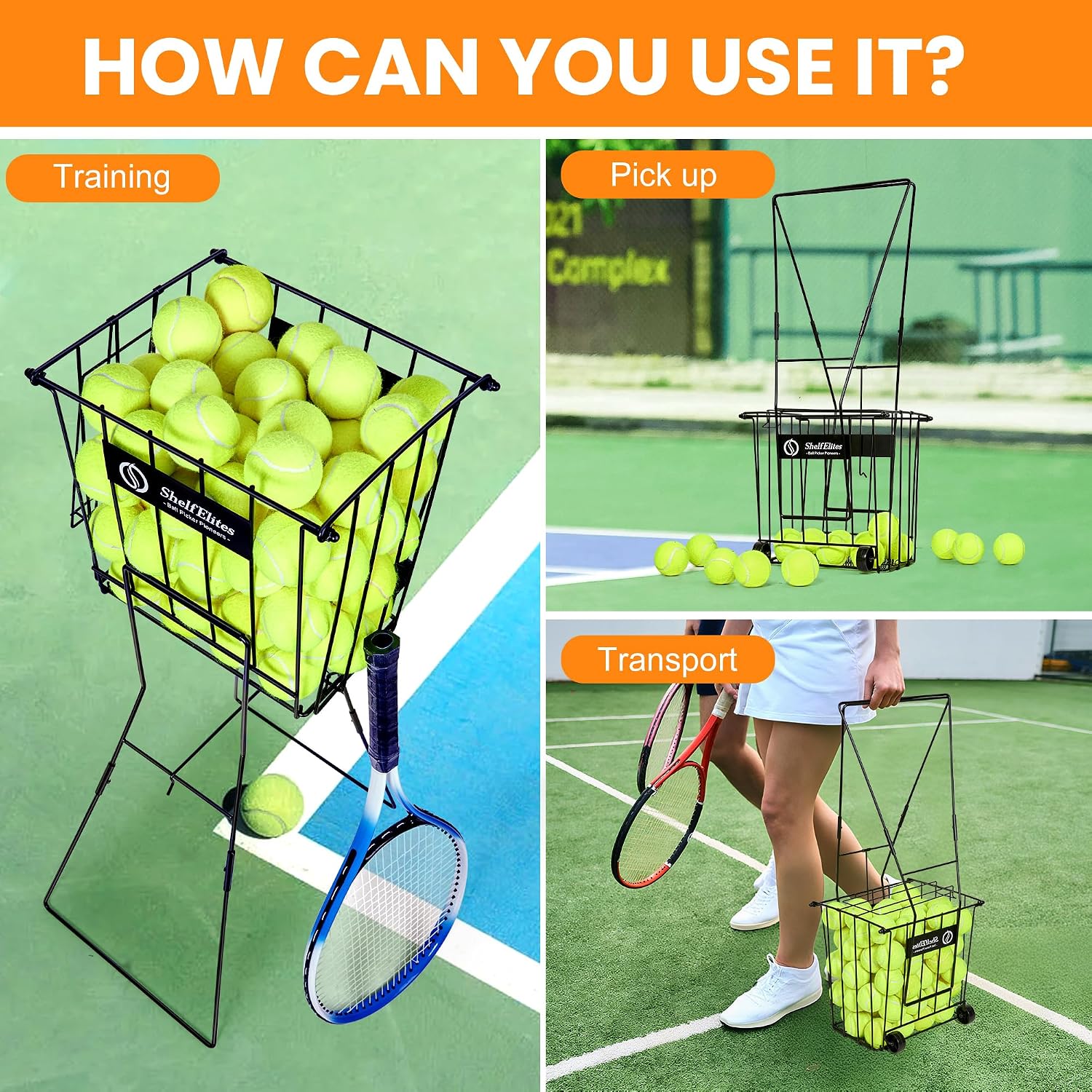 Tennis Ball Hopper, Portable Tennis Ball Holder with Handle for Court, Practice & Training - Image 4