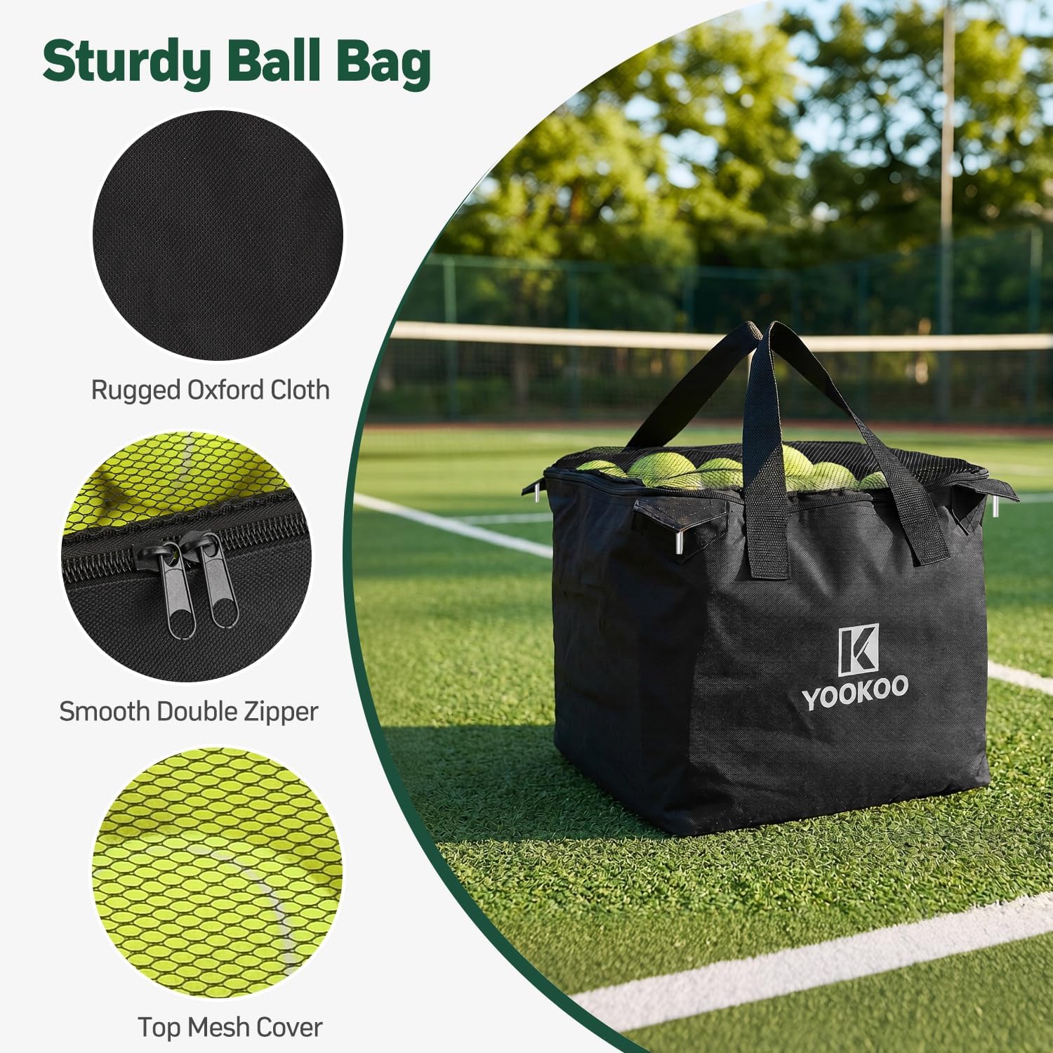 YooKoo Tennis Ball Hopper Bag for 150 Balls, Training and Teaching Replacement Storage Bag, Portable and Sturdy, for Pickleball, Baseball, and Softball, Frame Not Included - Black - Image 3