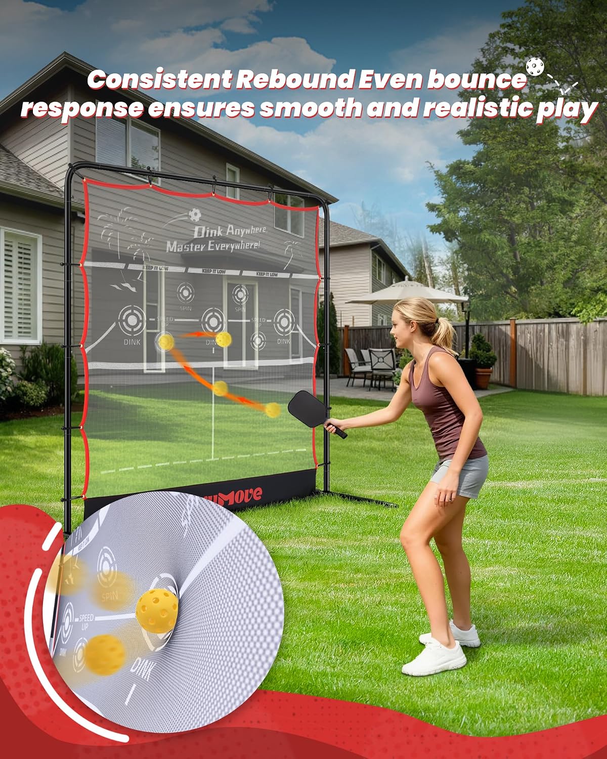 Pickleball Rebounder Practice Net: 6FT Strong Metal Frame Pickleball Trainer Net, Portable for Outdoor Driveway Backyard and Indoor Garage Training Rebounder for Dink Volley Tennis - Image 6