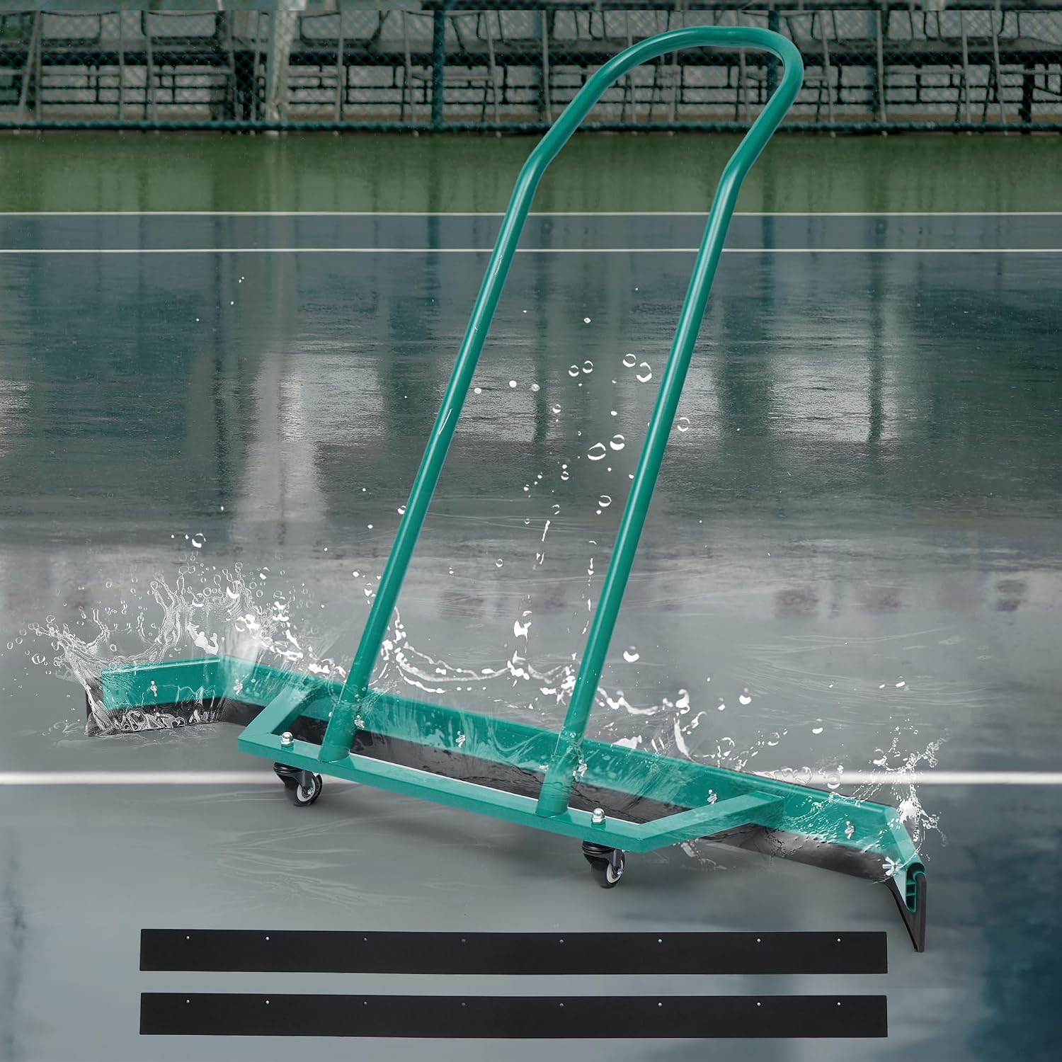 AIWFL 4.3FT Aluminium Alloy Sport Tennis Court Squeegee with Wheels, Tennis Court Rain Shuttle with Additional 2 EVA Foam Blade, Professional Squeegees Floor Water Remover Squeegee Broom, Green - Image 4
