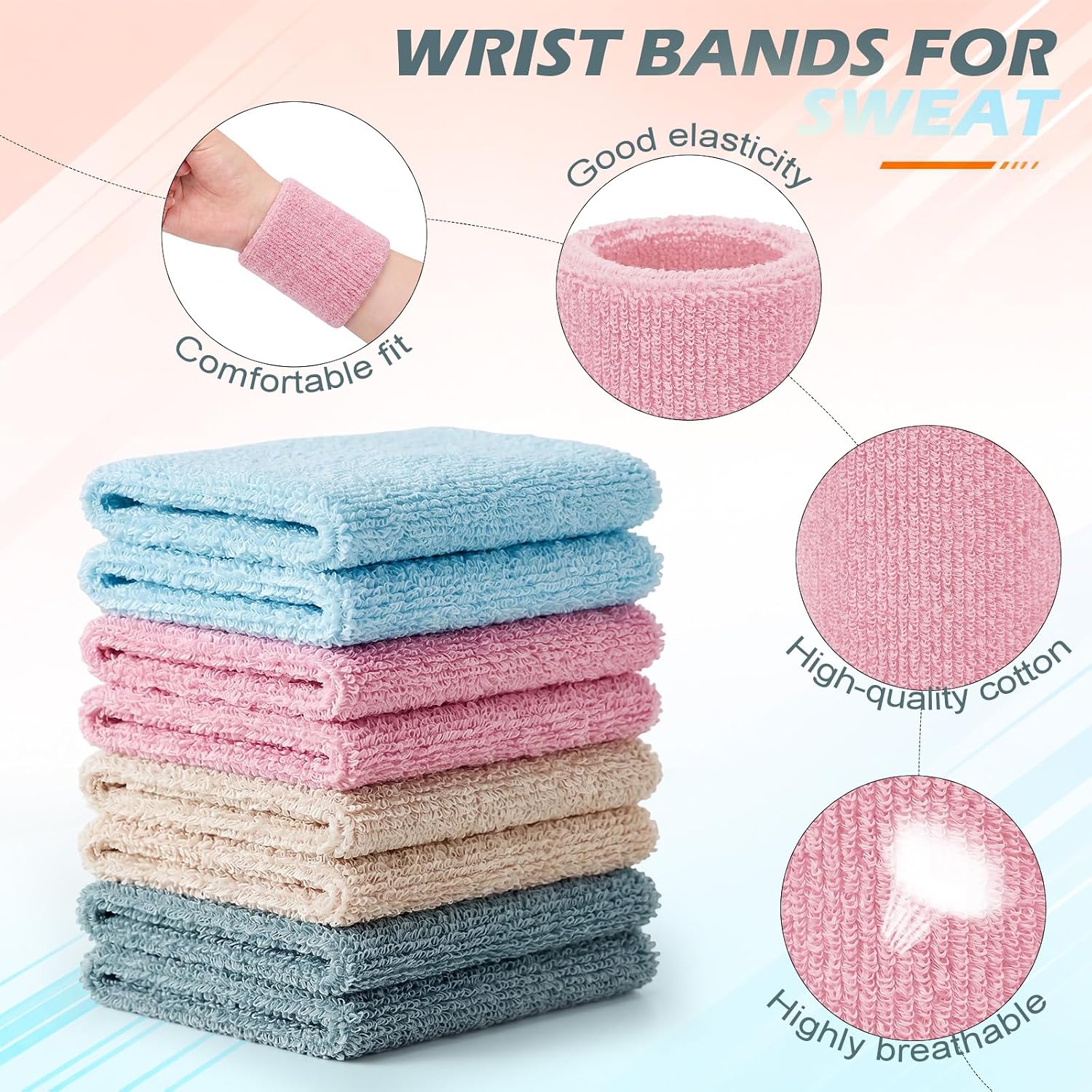 WILLBOND 8 Pack Wrist Sweatbands Sports Wristbands Tennis Sweatbands Neon 80s Thick Cotton Gymnastics Sweat Band Athletic Football Soccer Sports Wristband for Men Women Party - Image 2