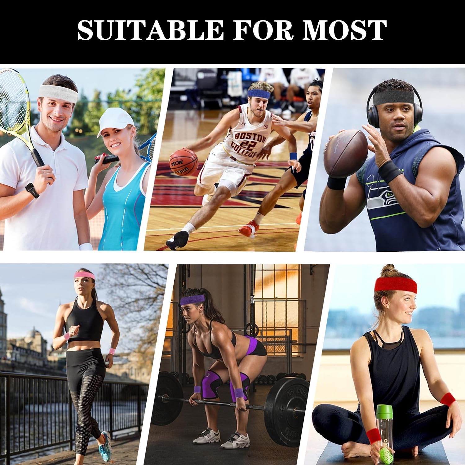 6 Pieces Sweatband Set Sports Headband Wristband Set, Moisture Wicking Athletic Sweatbands 4 Wrist Sweatband and 2 Headbands, Terry Cloth Sweat Absorbing Head Band for Workout - Image 8