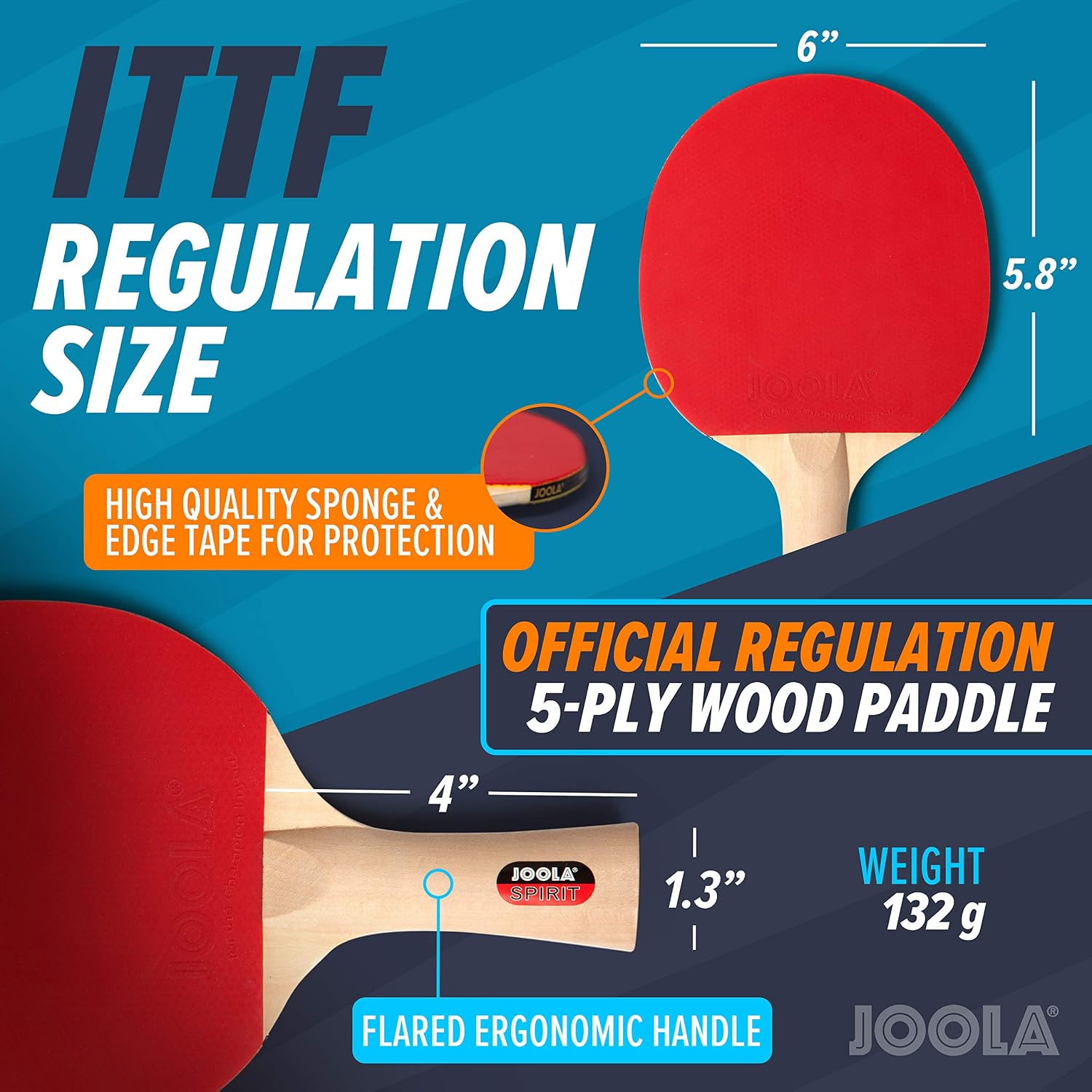 JOOLA Family Premium Ping Pong Paddles Set of 4 - Advanced Table Tennis Rackets, 10 Training 3 Star Ping Pong Balls, and Storage Case - Competitive or Recreational Play - Indoor and Outdoor Compatible - Image 4
