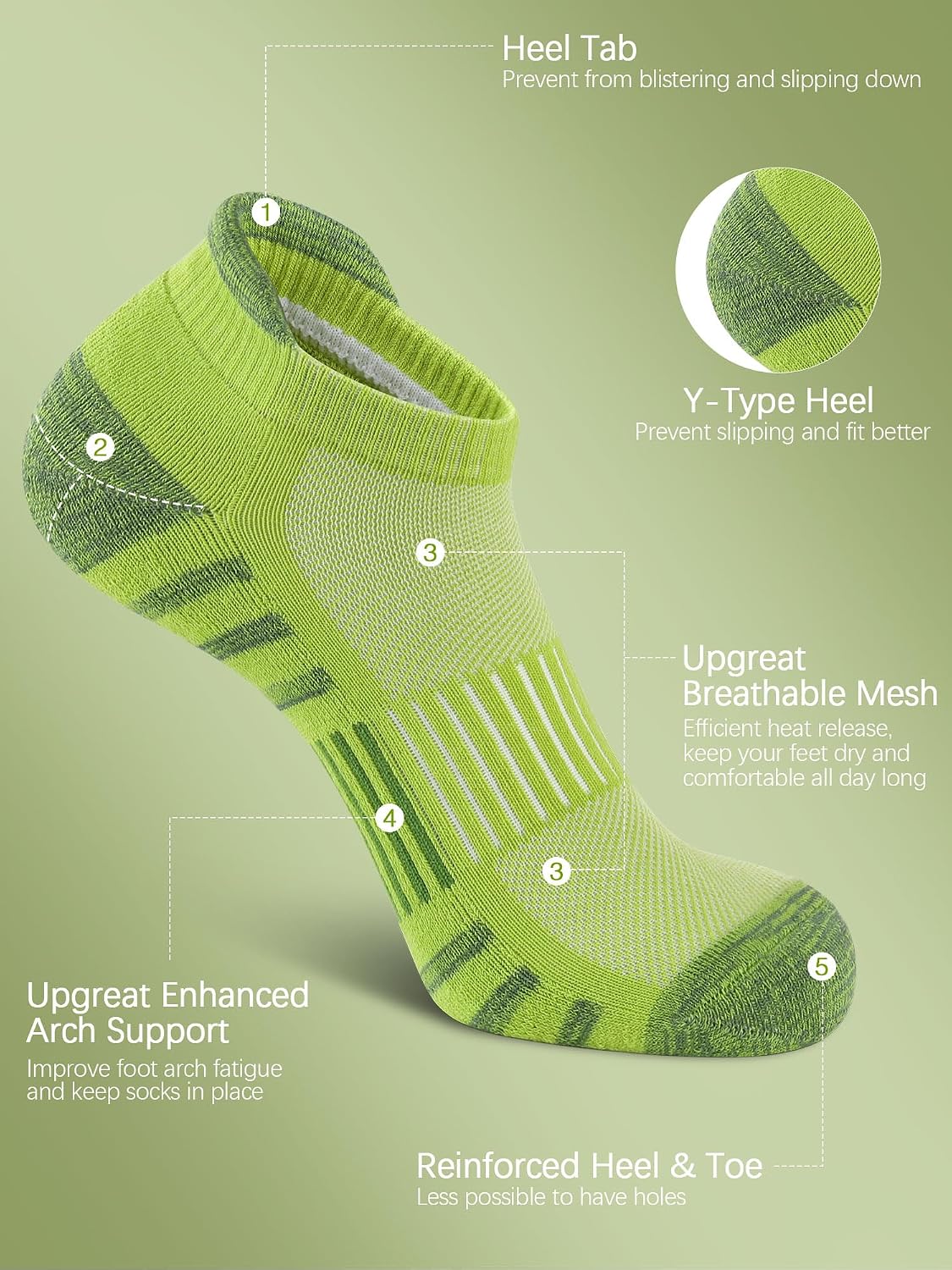 Airacker Athletic Running Ankle Cotton Socks, Low Cut Cushioned functional Anti-Blister Tab Sports Socks for Men Women 6pairs - Image 4