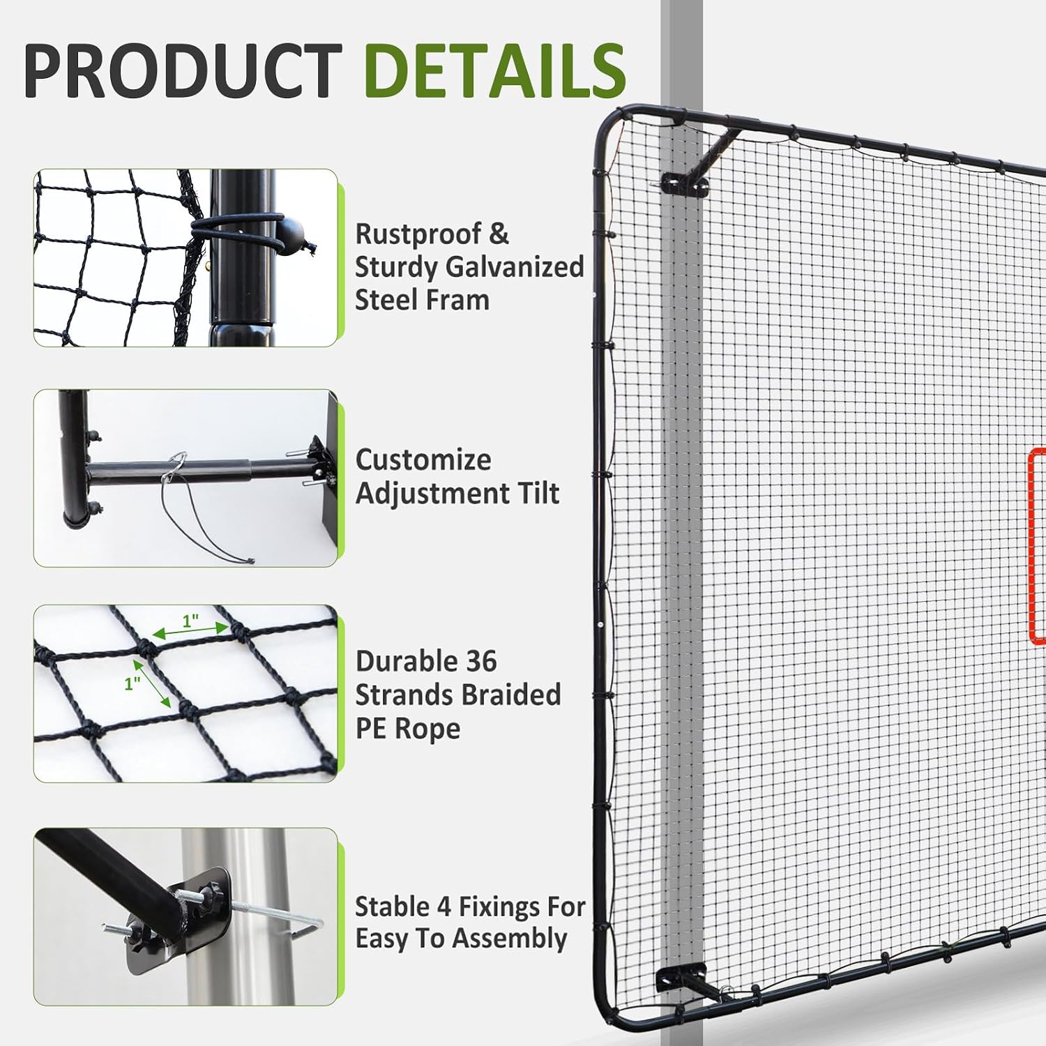 Fence-Mount Tennis Rebounder Net 12x8FT – Space-Saving Tennis Practice Wall with Adjustable Rebound Angle – Solo Training Net Fits Most Fence Poles, Heavy-Duty Frame for Outdoor Practice - Image 8