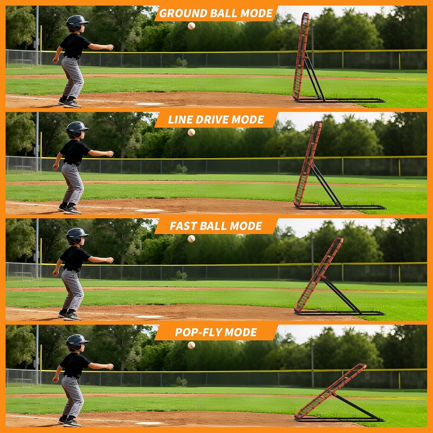 Baseball Rebounder Net, 4 x 4.5 ft Portable Bounce Back Trainer for Baseball & Softball with 4 Adjustable Return Angles, Practice Equipment for All Skill Levels - Image 5