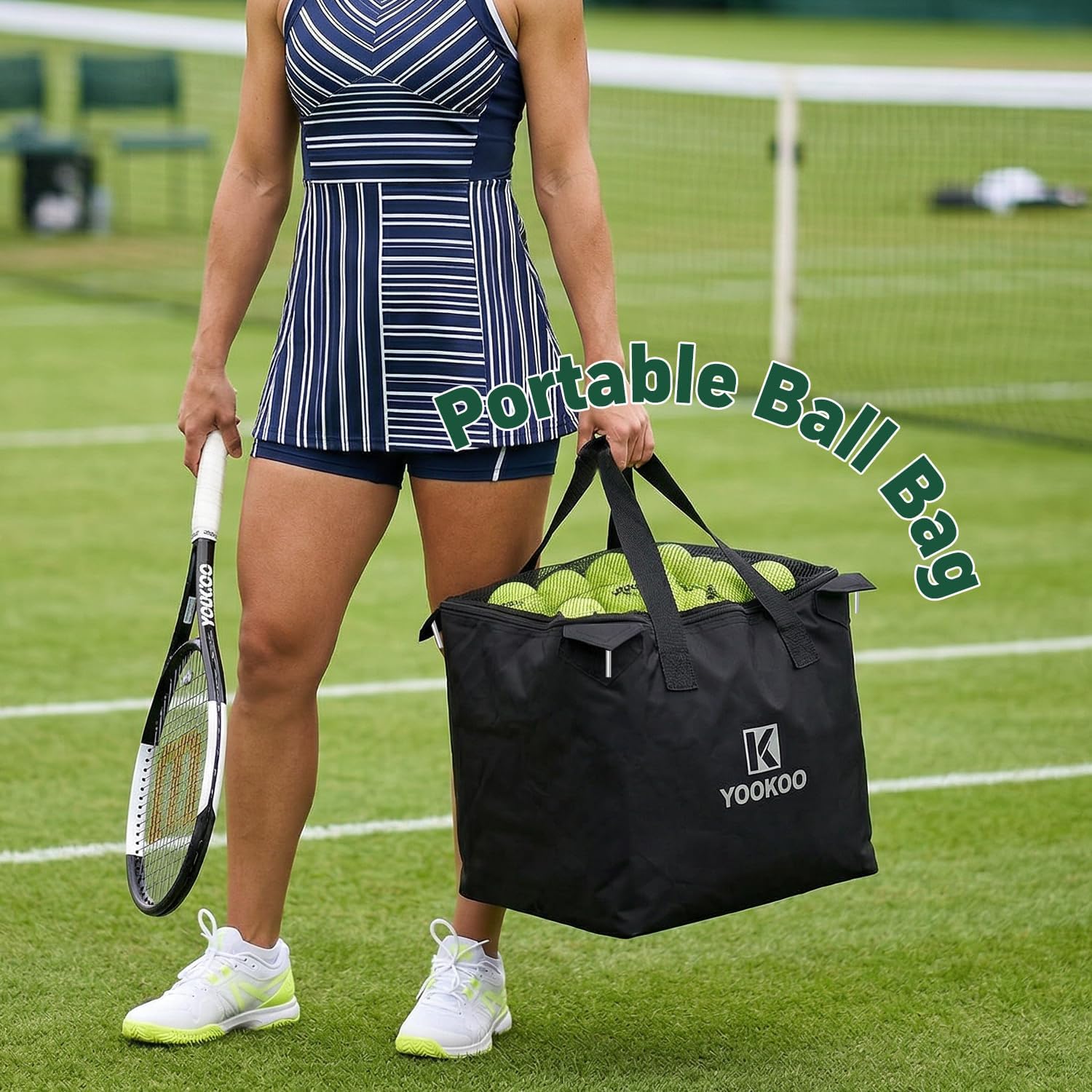 YooKoo Tennis Ball Hopper Bag for 150 Balls, Training and Teaching Replacement Storage Bag, Portable and Sturdy, for Pickleball, Baseball, and Softball, Frame Not Included - Black - Image 5
