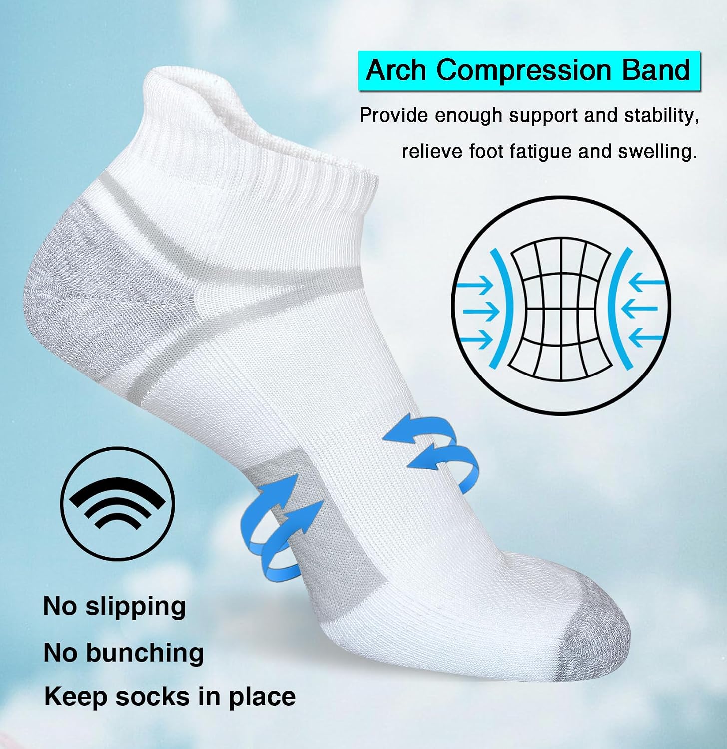 suaskk Men's Ankle Athletic Cushioned Anti-Blister Running Socks 5 Pairs | Comfort and Breathable, Moisture Wicking, - Image 5