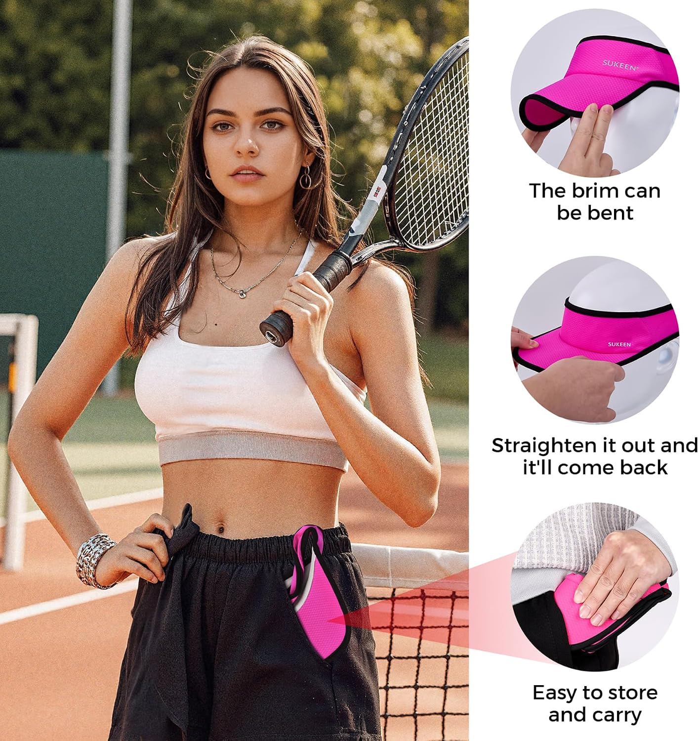 Sukeen Sports Sun Visor for Men Women, Lightweight Packable Cooling Visor Hat, Stretchy Empty Top Cap - Image 4