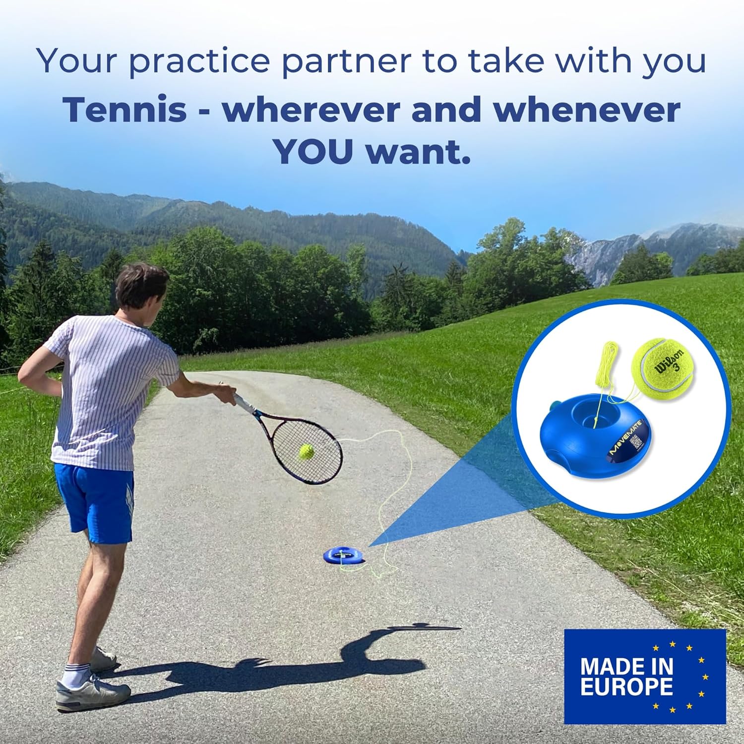 MOVEMATE Tennis-Trainer Set with Wilson® Tennis Ball | Innovative Ball Game for Outdoors, in The Garden, in The Park for Children & Adults | Incl. Transport Bag & Exercise Videos - Image 2