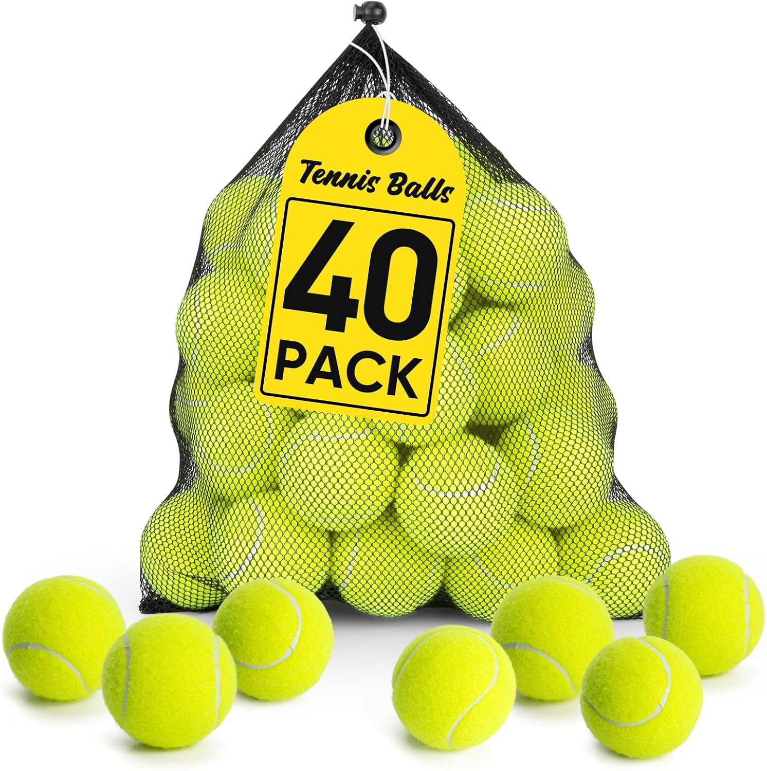 Treeroot 16/30/40/60/80 Pcs Tennis Balls, High Elasticity Tennis Balls Bulk, Comes with a Portable Mesh Bag, Tennis Ball for Dogs, Suitable for Beginner Training Ball, Durable & Bounce