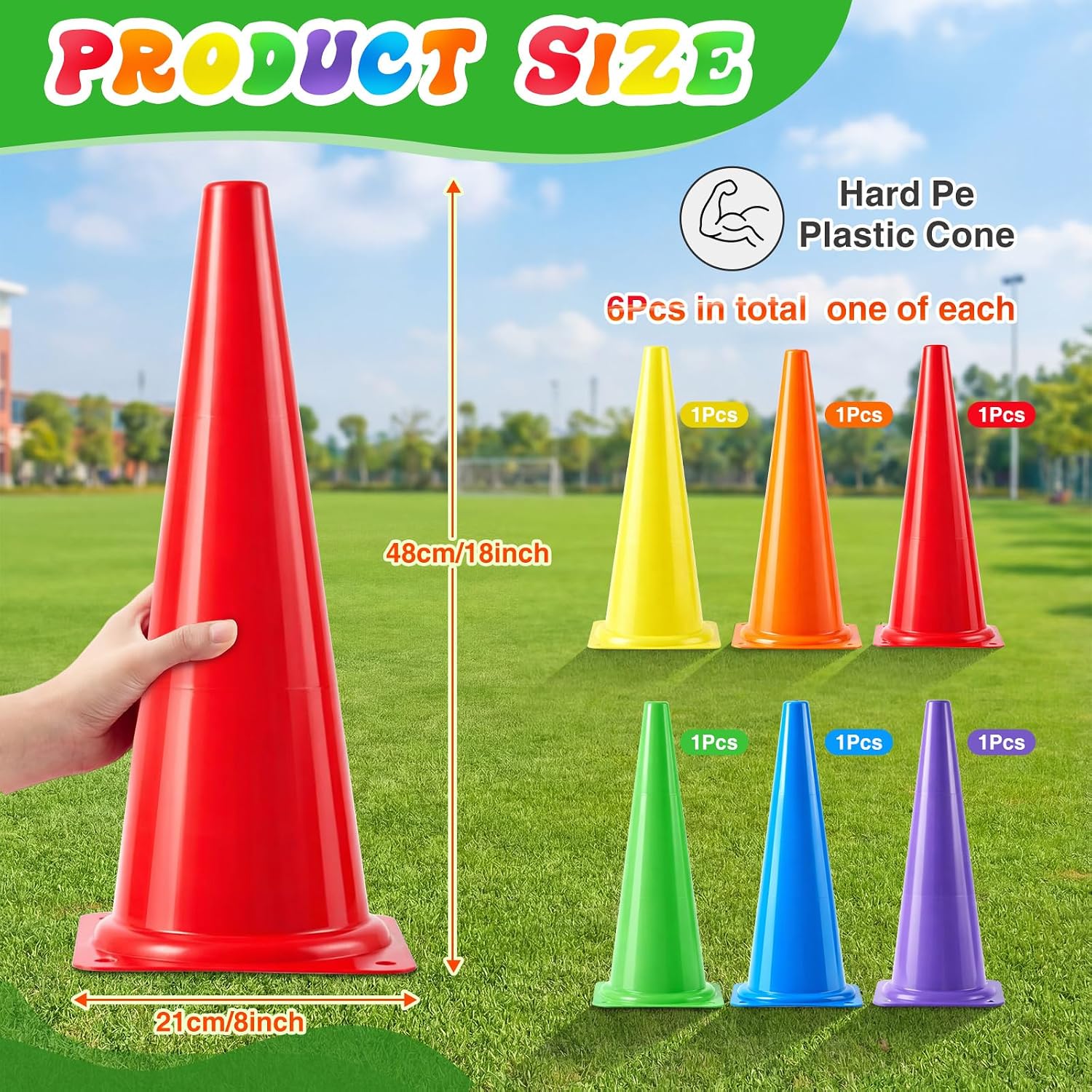 Seenelling 6 Pcs PE Cones Flexible Vinyl Poly 6-Colored PE Class Equipment for Sports Training - Image 2