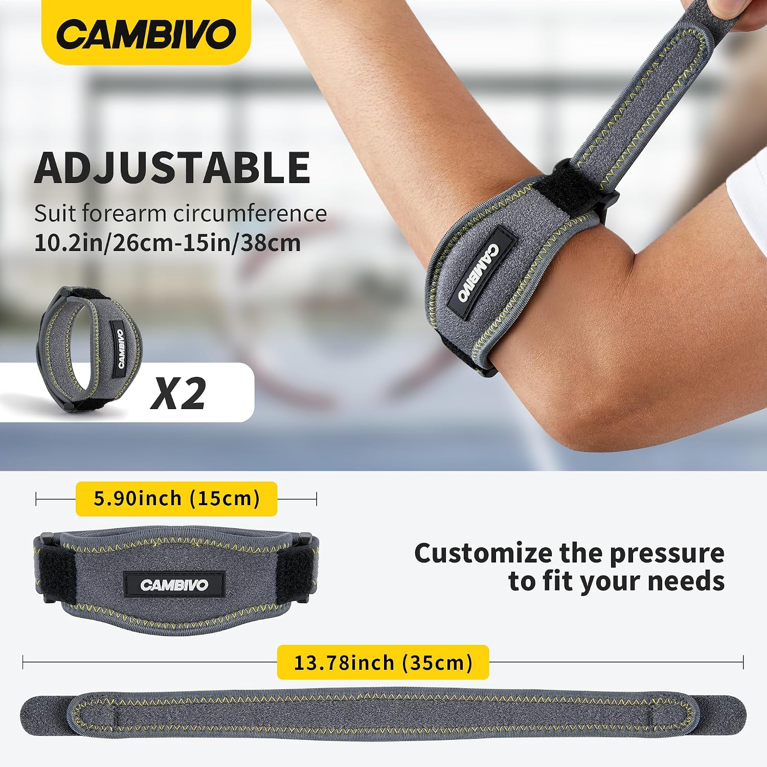 CAMBIVO 2 Pack Tennis Elbow Brace for Men & Women, Elbow Pain Relief for Tendonitis, Tennis & Golfer's Elbow, Adjustable Elbow Strap with Compression Pad (Dark Gray) - Image 9