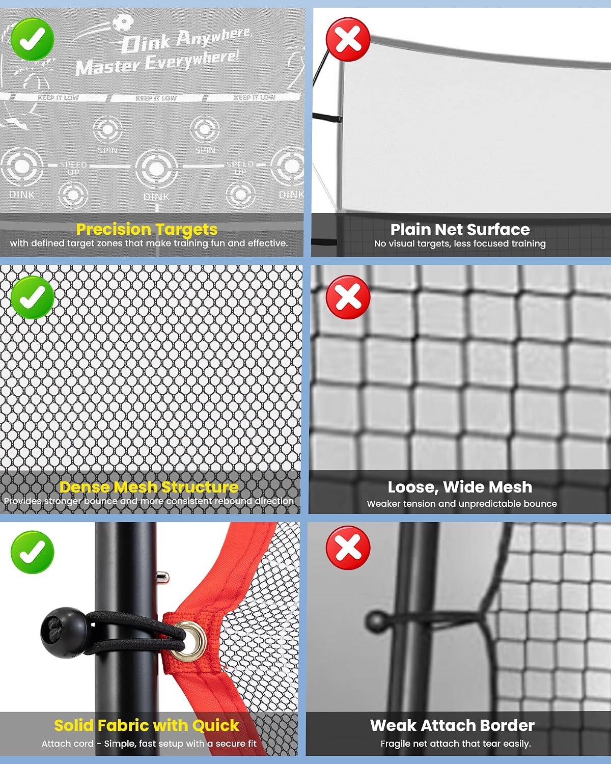 Pickleball Rebounder Practice Net: 6FT Strong Metal Frame Pickleball Trainer Net, Portable for Outdoor Driveway Backyard and Indoor Garage Training Rebounder for Dink Volley Tennis - Image 5