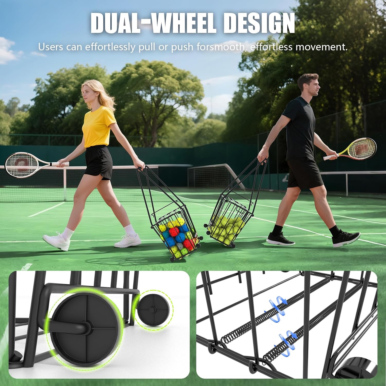 Tennis & Pickleball Hopper with Wheels – Ball Pick Up Basket, Pickleball Ball Retriever Ball Holder Storage Holds 75 Tennis Balls & 50 Pickleballs - Image 3